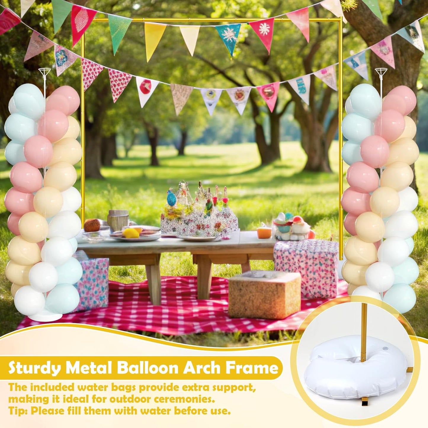 Wedding Arch Backdrop Stand 6.5FT Metal Backdrop Stand with 2 Pcs Adjustable Balloon Column Stand Gold Wedding Arch Frame for Birthday Party Graduation Baby Shower Ceremony Outdoor Supplies Décor