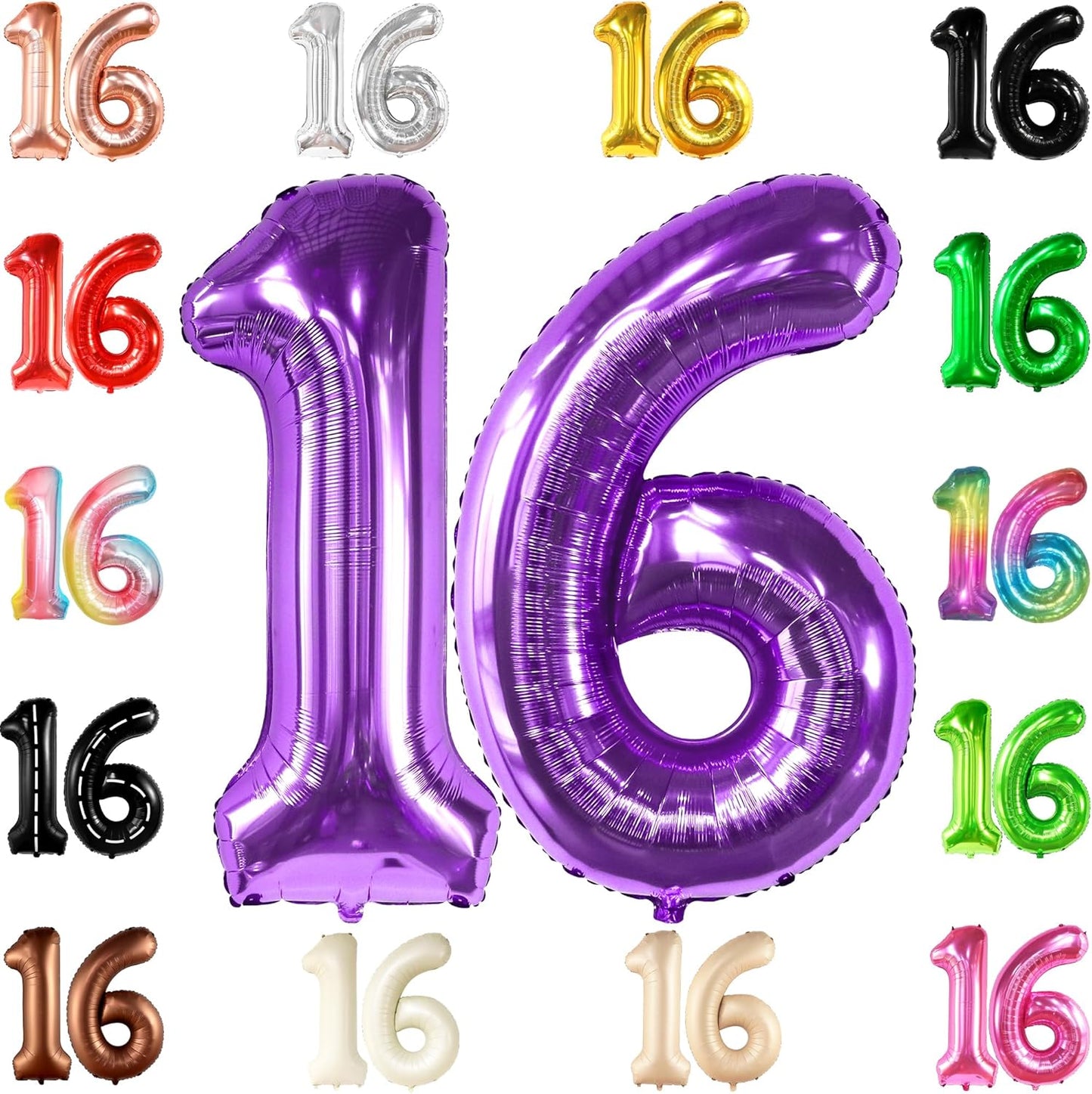 KatchOn, Purple 16 Balloons Number - Giant, 40 Inch | Mylar 16 Balloon Numbers Purple for Sweet 16 Party Decorations Purple | Sweet 16th Birthday Decorations for Girls | Purple Sweet 16 Decorations