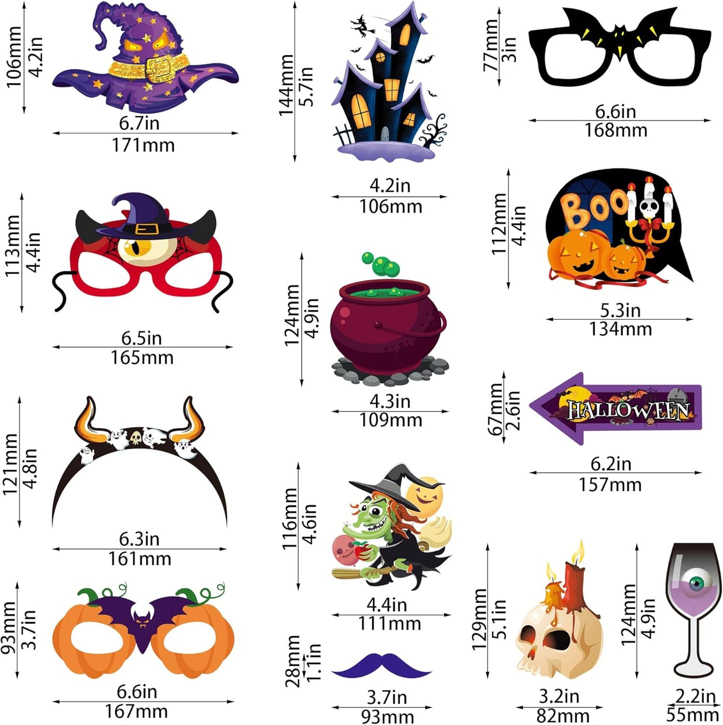 30 Pcs Halloween Photo Booth Props,Pumpkin Ghost Skull Mask Witch Hat Party Decoration Supplies,Halloween Selfie Dress-up Props Decoration