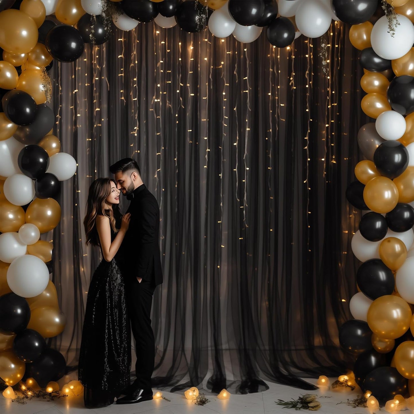 20x10 Black Tulle Backdrop Curtains for Parties, Sheer Backdrop Curtain Wedding Photo Background Drapes for Baby Shower Photography Birthday Party