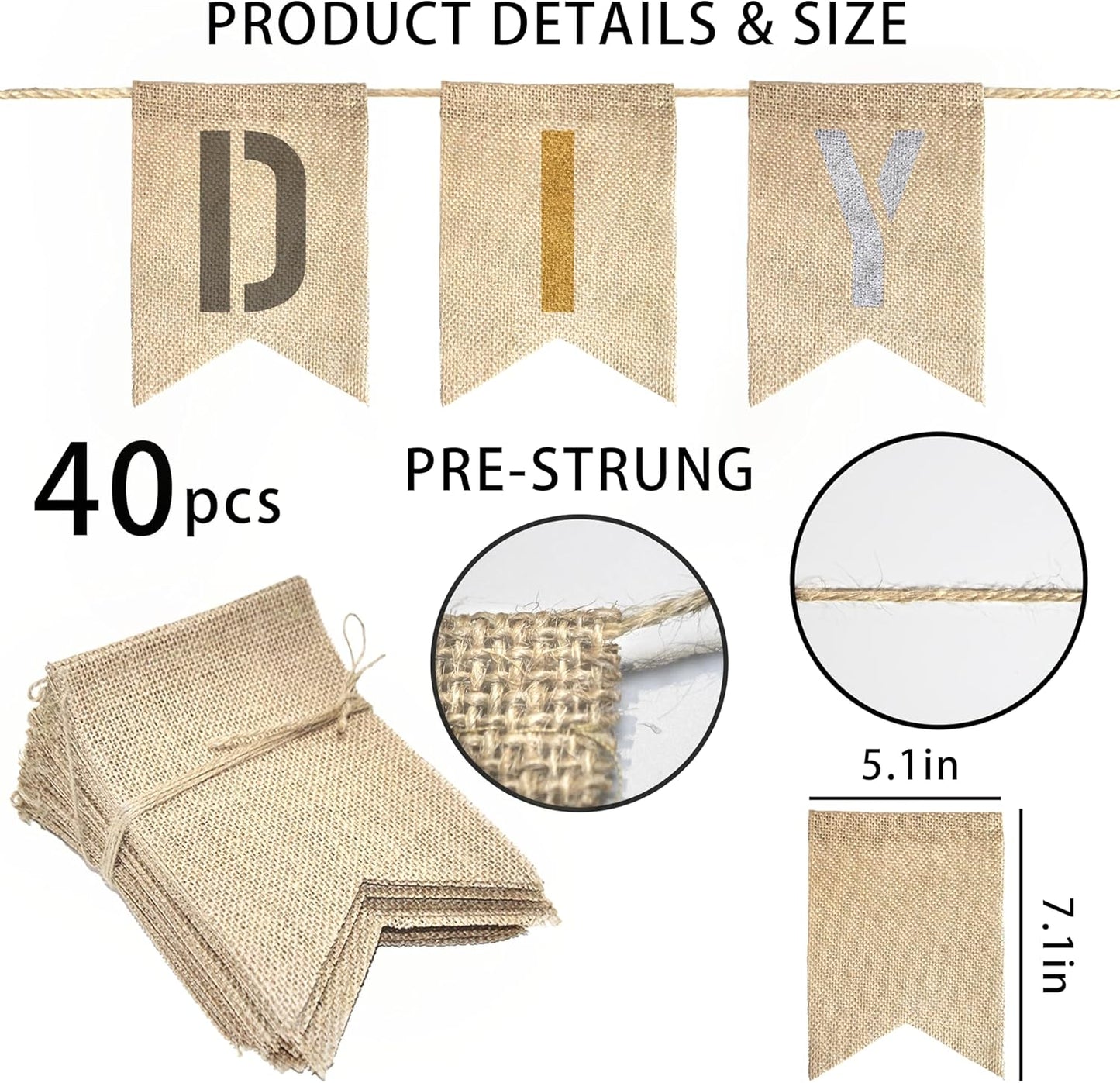 40 PCS DIY Burlap Banner with 42 PCS Letter Stencil Kit For Birthday Personalized Burlap Banner Set For Party