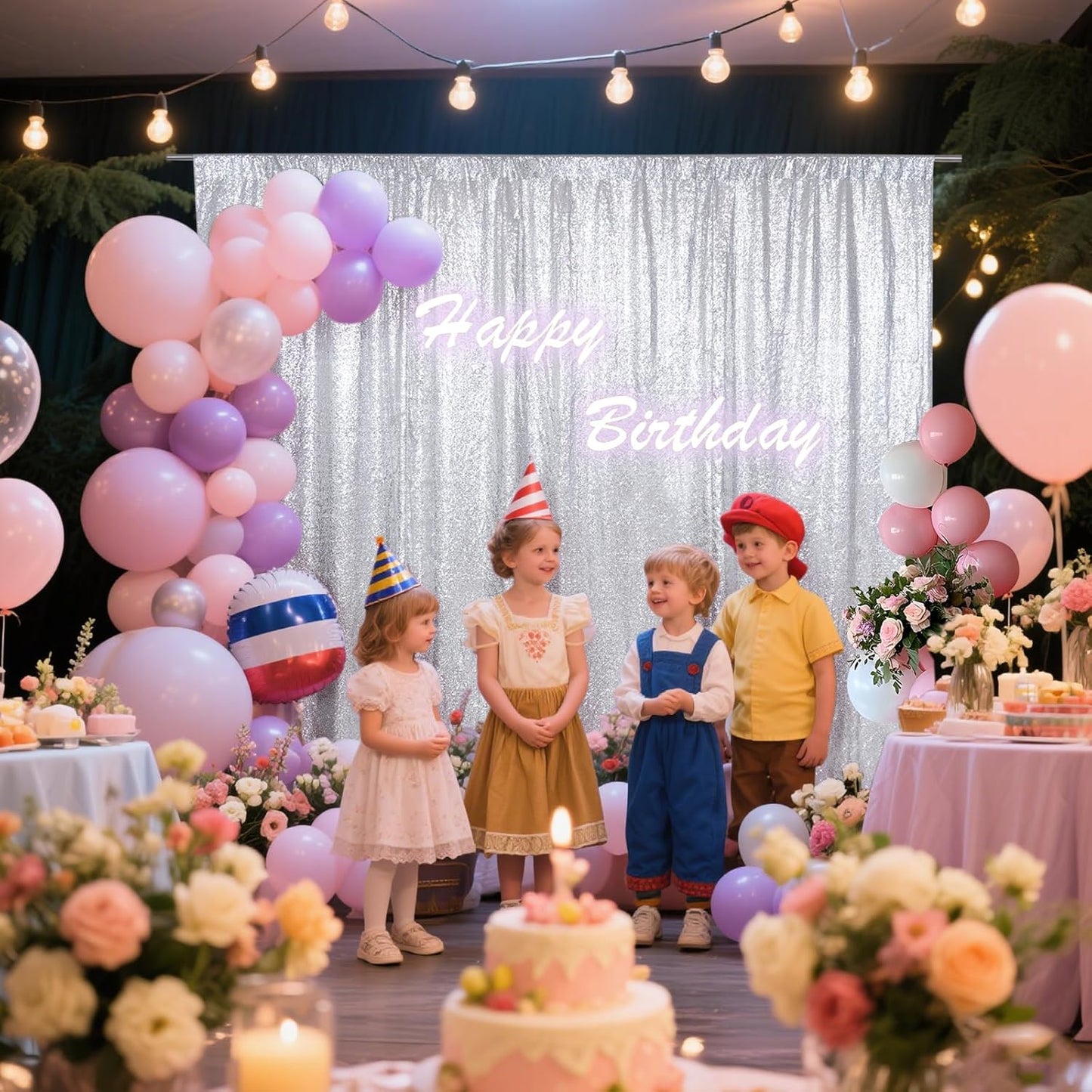 SquarePie Sequin Backdrop Not See Through Thick Background Glitter Curtain Party 20FT x 10FT Silver