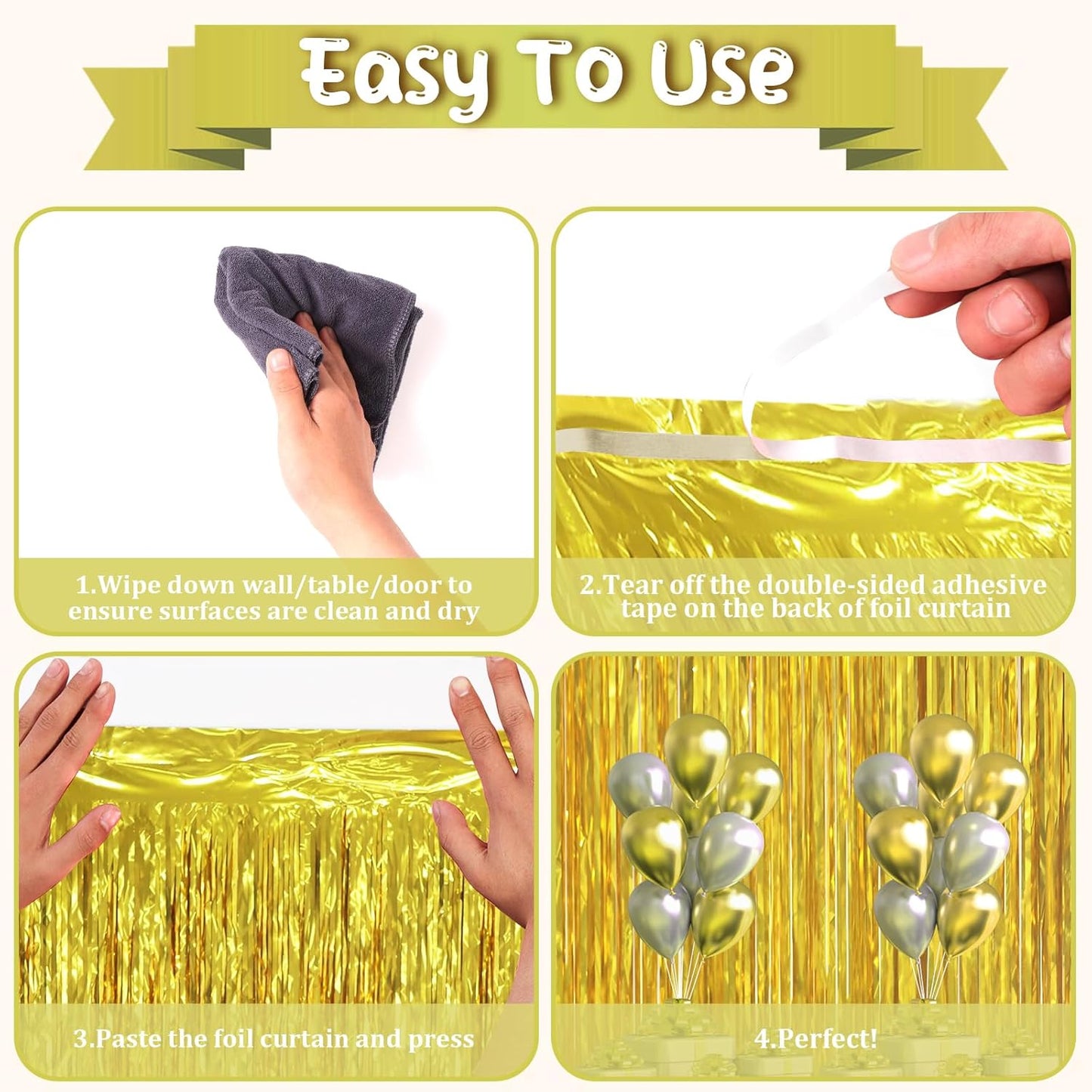 3 Pack 3.3 x 6.6 ft Gold Foil Fringe Backdrop Curtains, Tinsel Streamers Party Decorations, Fringe Backdrop for Birthday, Baby Shower, Gender Reveal, Graduation