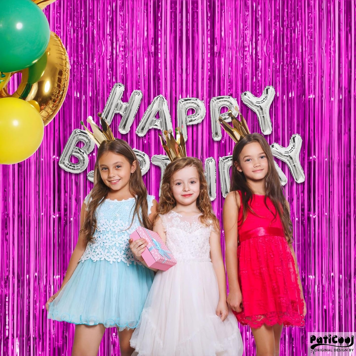Hot Pink Streamers - Thicken 4 Pack 3.2x8.2 FT - Hot Pink Tinsel Foil Fringe Backdrop Curtains for Birthday, Bachelorette, Graduation, Summer Hawaiian Party Decorations