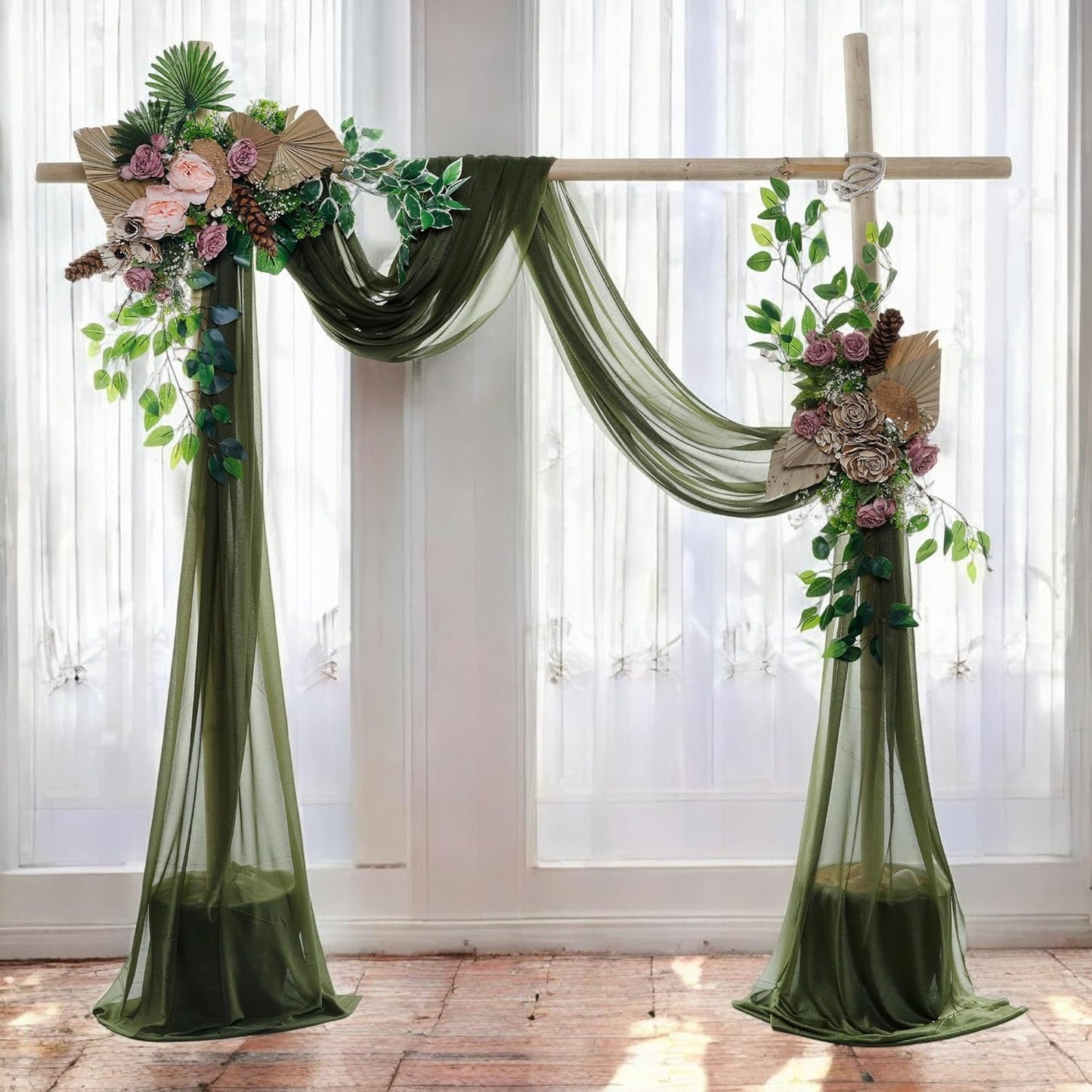 MDS Halloween Chiffon Draping Fabric - 2 Panel, 30" Wide x 20ft Long - Sheer Spooky Arbor & Canopy Drapery for Haunted House Backdrops, Party Ceilings, DIY Costumes & Themed Events - Olive Green