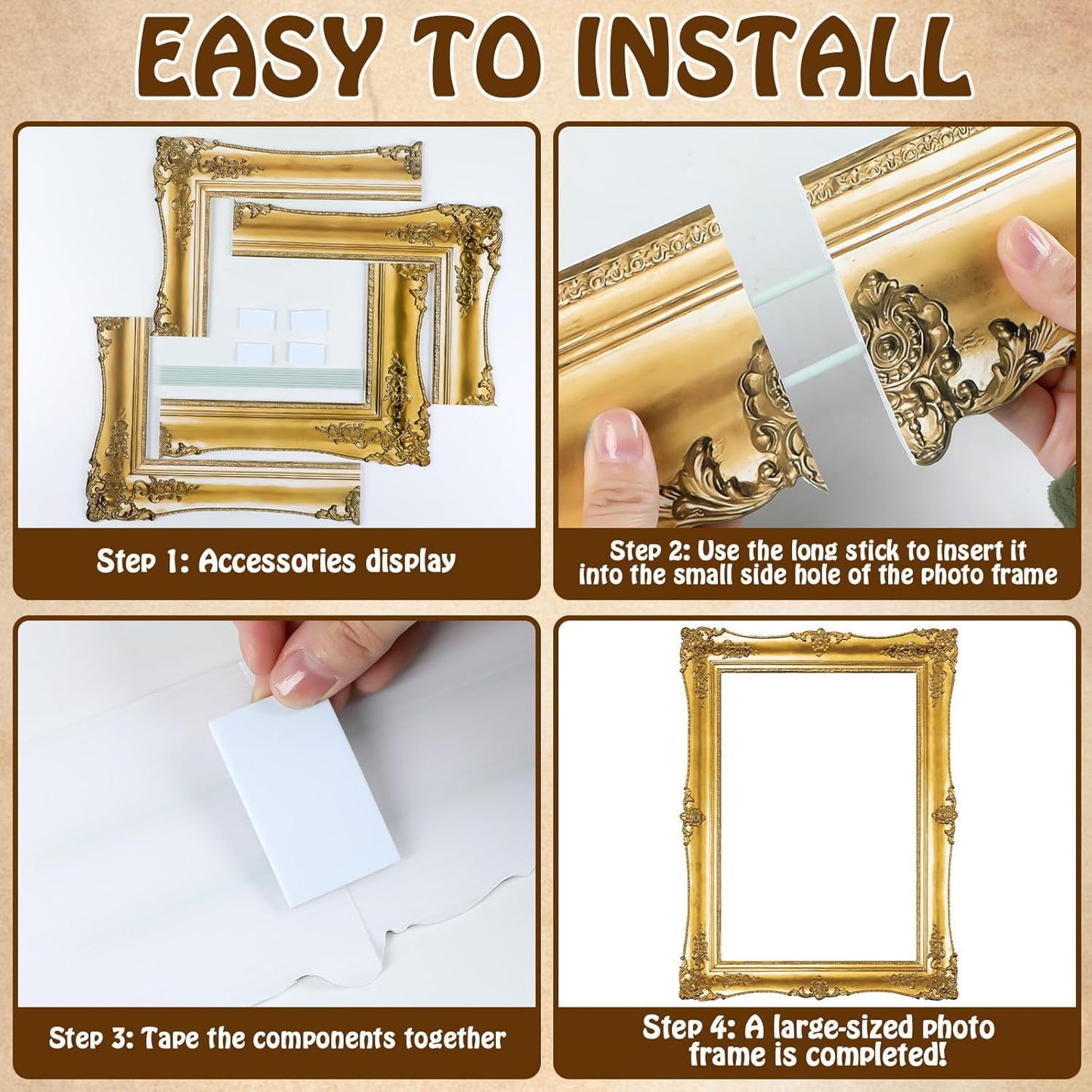 Large Photo Booth Props 32 x 24 Inch Gold Picture Selfie Frame Vintage Photo Frame Creative Friends Party Photo Props Accessories for Wedding Bridal Shower Bachelorette Birthday Party Supplies Decor