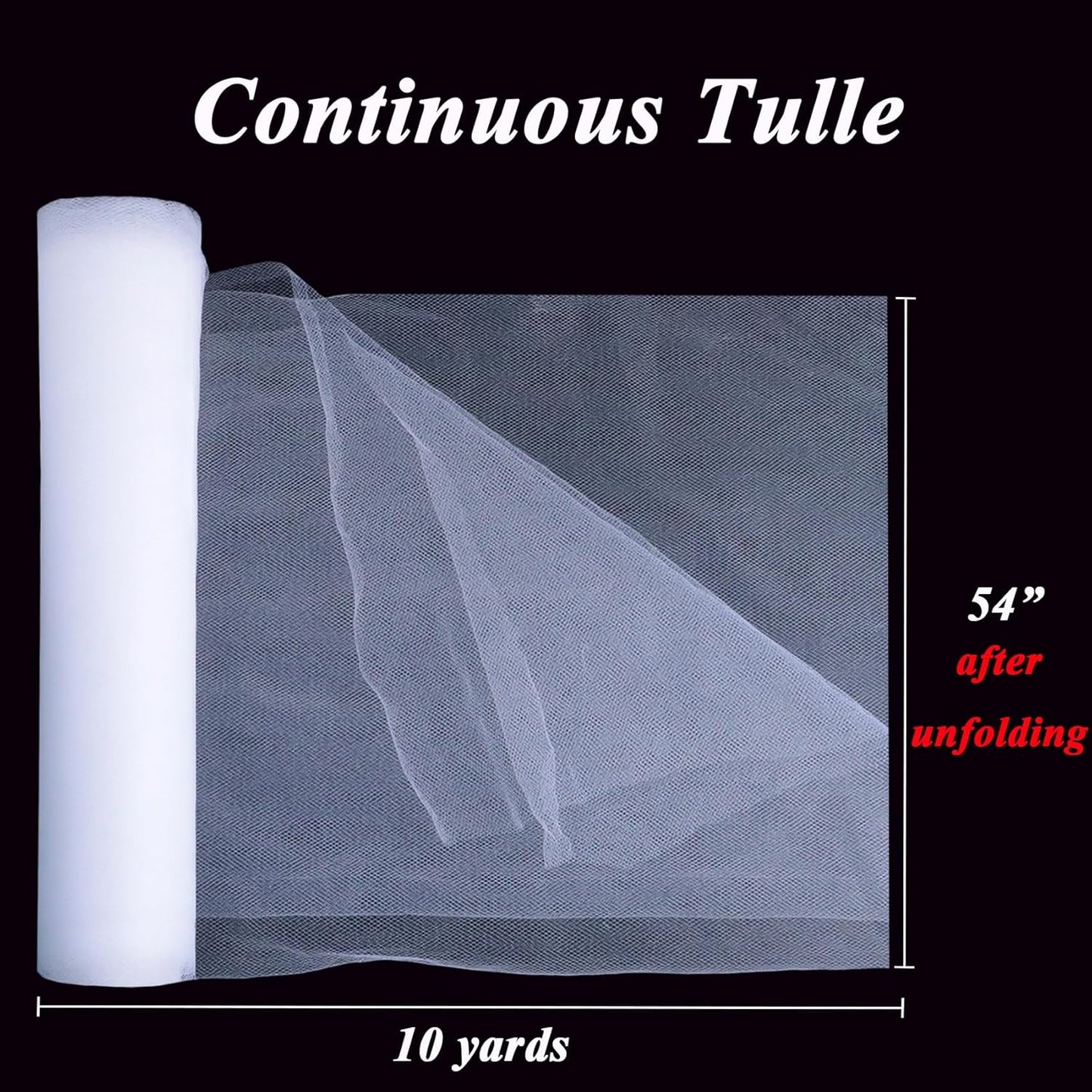 White Tulle Fabric 54 inch x 10 Yards Draping Mesh Tulle Bolt for Wedding, Party Decorations, Garden Netting, Table Runner, Craft Supplies