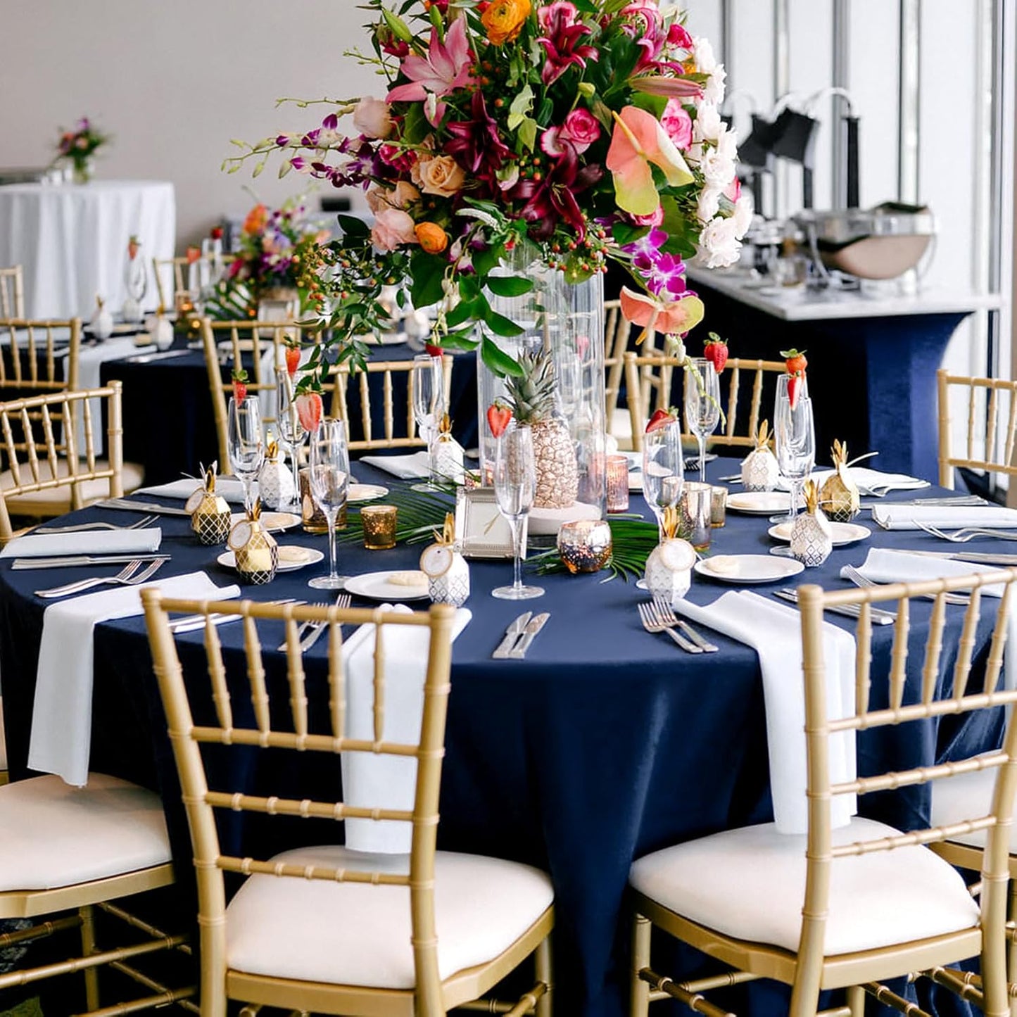 12 Pack 108 Inch Round Tablecloth, Navy Blue Polyester Table Cloth for Round Table, Fabric Washable TableCover for Wedding Party Dining TableBuffet Banquet Restaurant and Camping