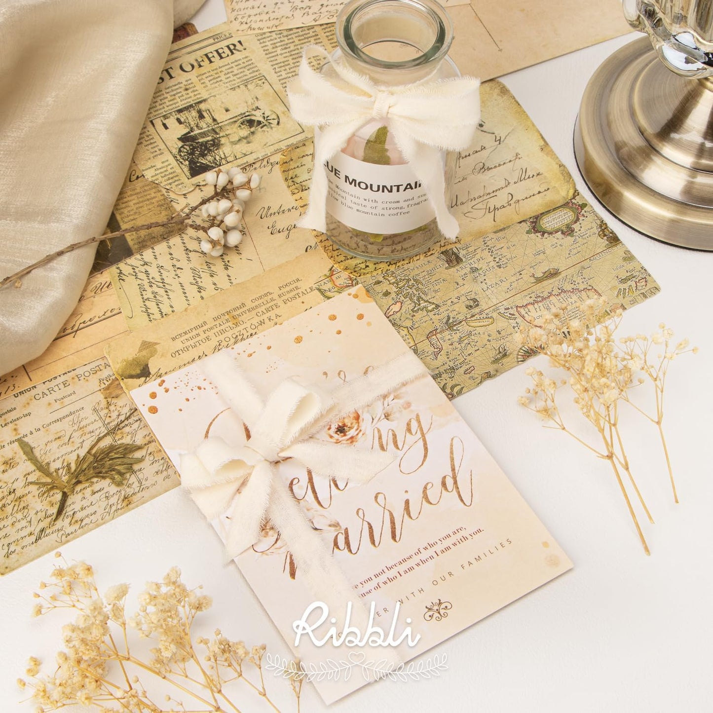 Ribbli 3 Rolls Ivory Ribbon 5/8 Inch x 18Yards Cream White Handmade Cotton Frayed Fringe Ribbons for Wrapping Wedding Invites Bridal Bouquets Baby Shower DIY Crafts Home Decor