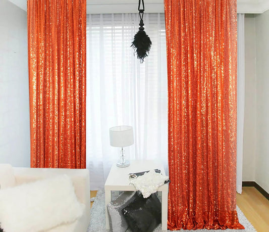 ShinyBeauty Sequin Curtains 2 Panels 4x10ft Orange Sequin Backdrop Curtains Sparkly Curtain Selfie Wall for Parties Wedding Decoration
