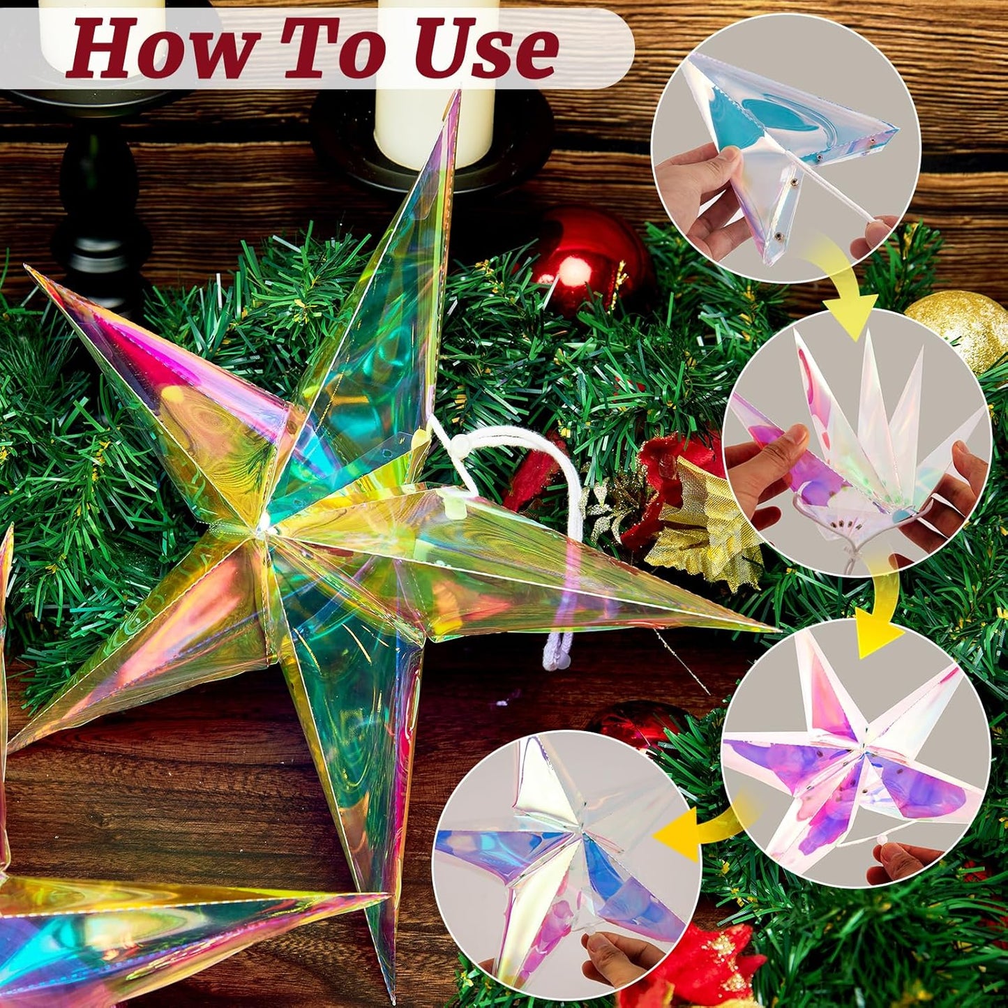 Star Ornaments Iridescent Christmas Ornaments Colorful Star Ornament for Christmas Tree Winter Party Frozen Theme Decoration Bridal Shower Wedding Birthday 3PCS