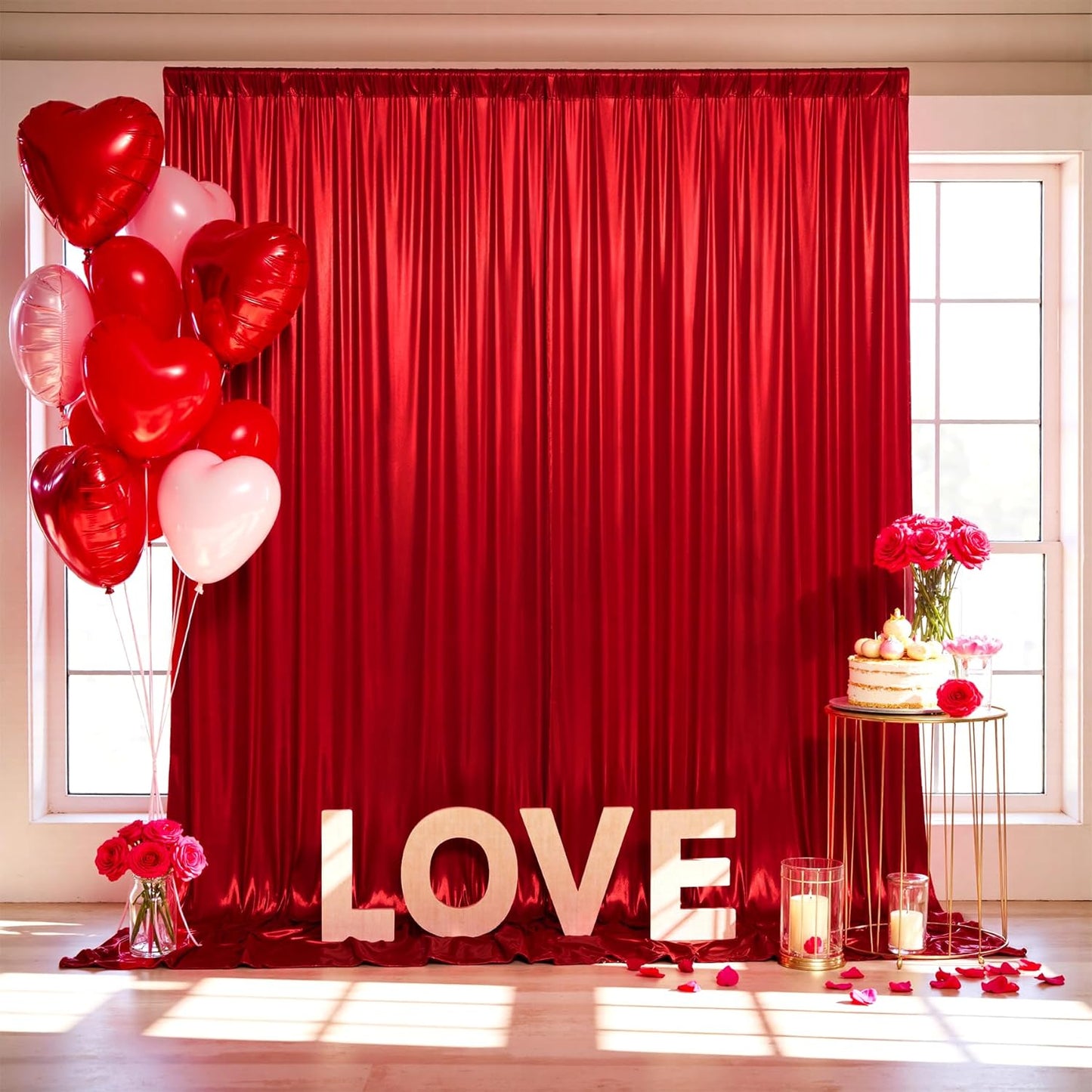 gogoparti 10x10FT Red Sequin Backdrop Curtain - 2 Panels of 5x10FT Wrinkle-Free Glitter Drapes for Photography, Birthdays, Weddings & Graduations