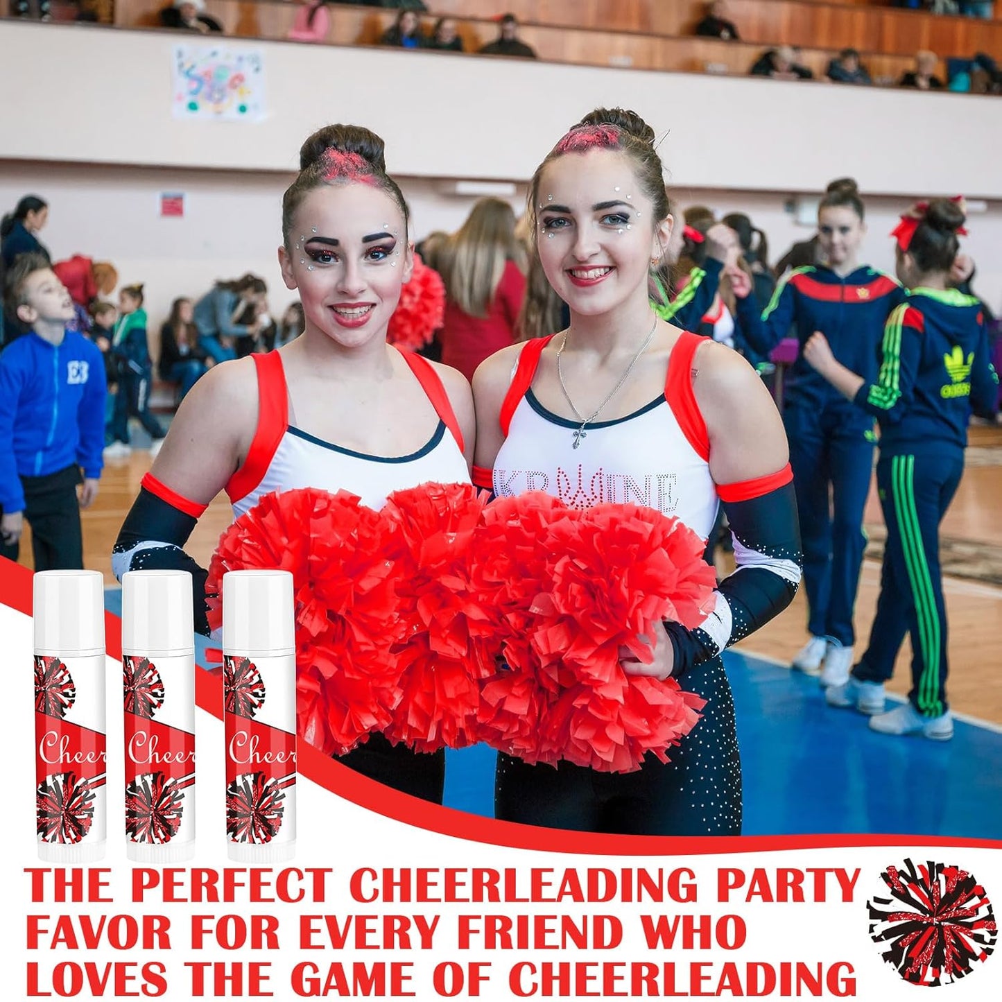 24 Pcs Cheer Lip Balm Cheer Teams Camp Gifts Pom Pom Leaders Party Favors Gear Lip Balm Mom Gift for Competitive Party Guest Supplies(Red)
