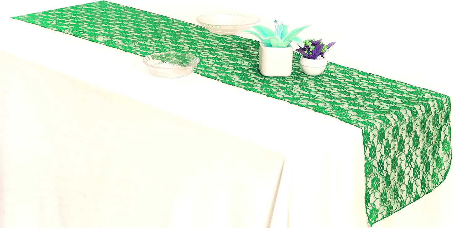 MDS Pack of 12 Wedding 12 x 108 inches Satin Table Runner for Wedding, Decorations for Birthday Parties, Banquets, Graduations, Engagements, Runners fit Rectangle, Round Table- Green