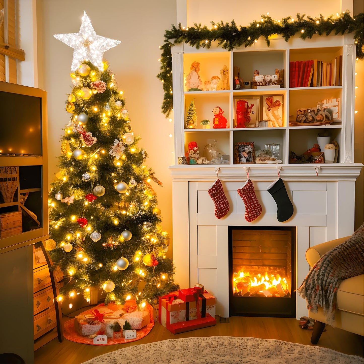 JMEXSUSS 163ft 500 LED Warm White Christmas Lights Outdoor, Clear Wire Plug-in String Lights Indoor Bedroom, 8 Modes Remote Control Christmas Tree Lights for Christmas Bedroom Tree Classroom