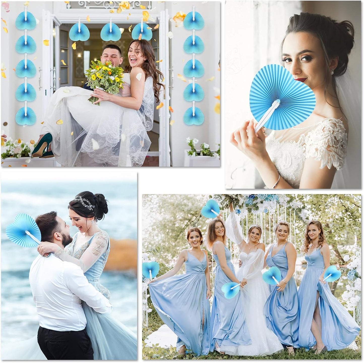 Unittype 150 Packs Wedding Paper Fans Heart Shaped Folding Handheld Fans for Wedding Decorate Guests Favor Anniversary Birthday Party Supplies Home Decor(Baby Blue)