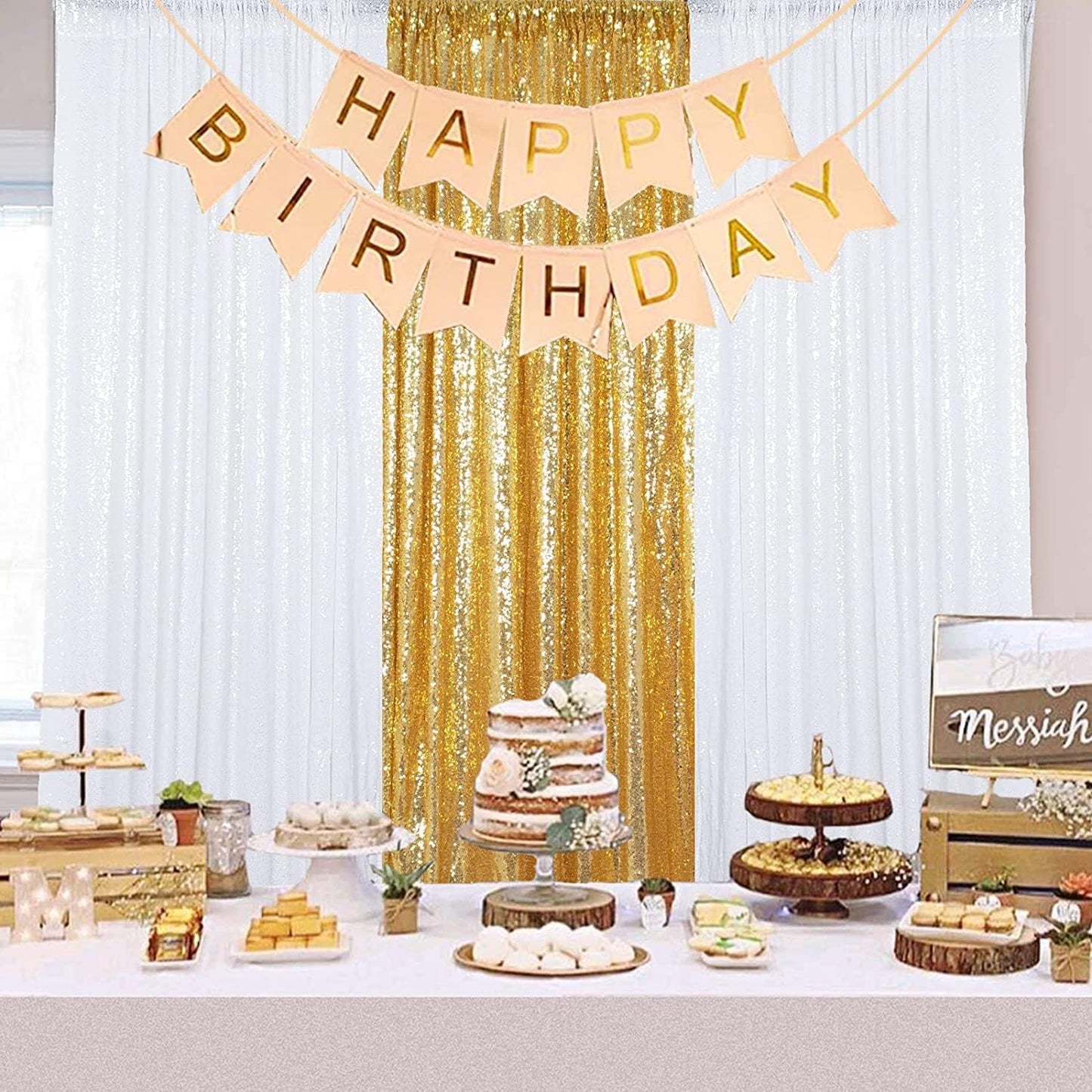 ShinyBeauty White Sequin Backdrop 4x10ft (4 Panels) – Wedding Arch Drapes, Photography Background, Glitter Party Decor for Events & TikTok Videos