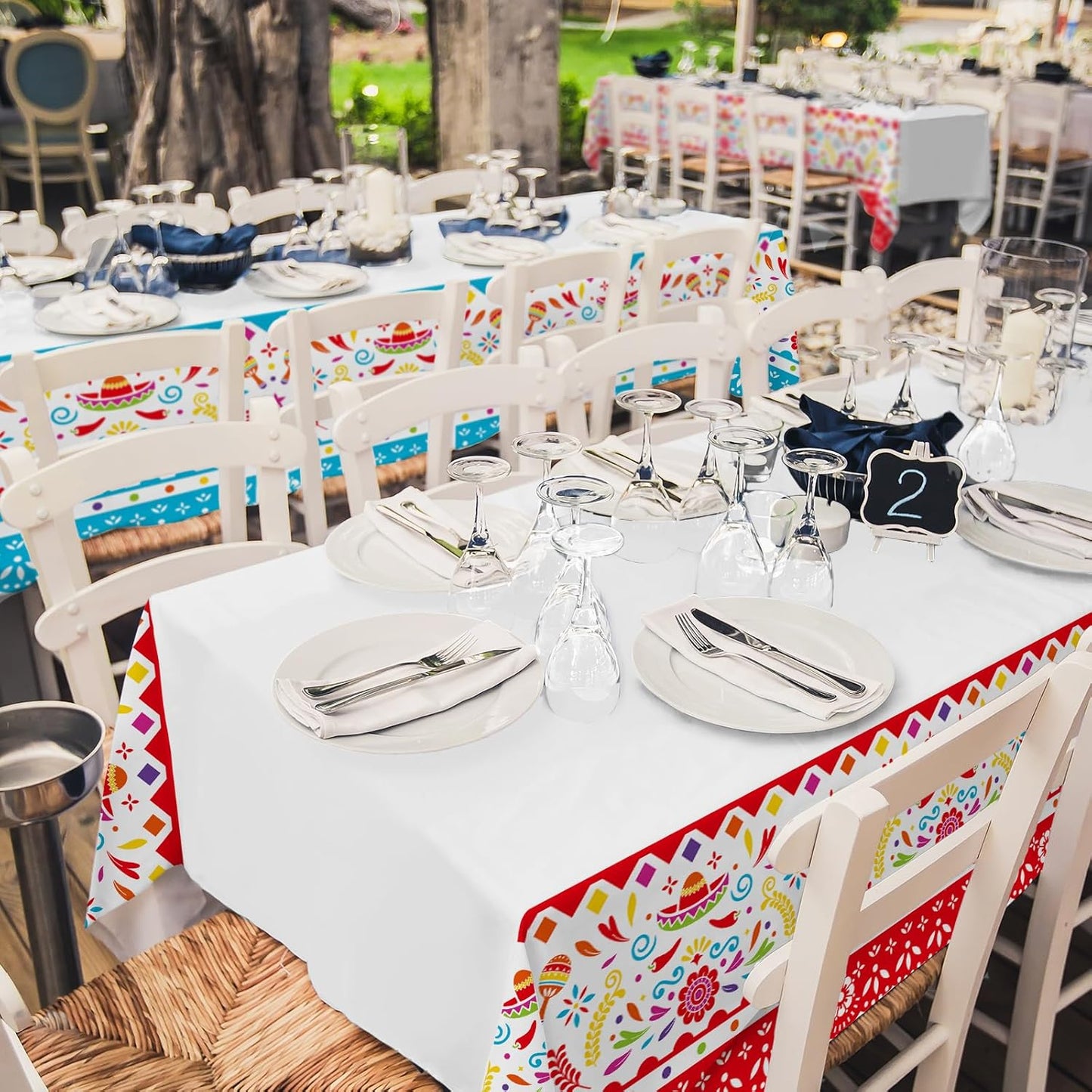 Gatherfun Fiesta Party Supplies & Cinco de Mayo Decorations - Ultimate 2-Pack Mexican Party Supplies with Vibrant Disposable Plastic Tablecloth, 54x108, Mexican Birthday, Taco Events