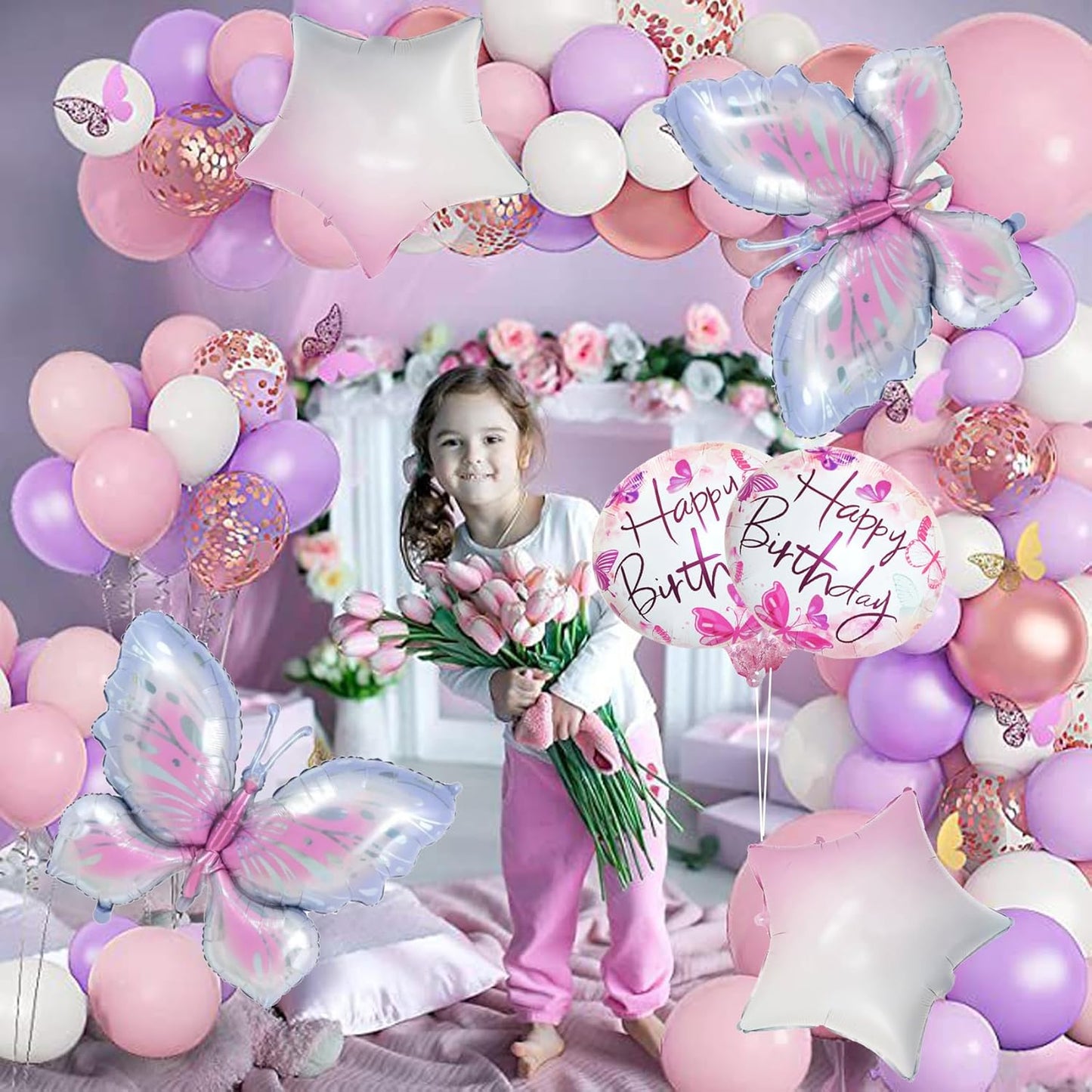 Butterfly Birthday Party Decorations Butterfly Foil Balloons for Kids Birthday Party Decoration Supplies