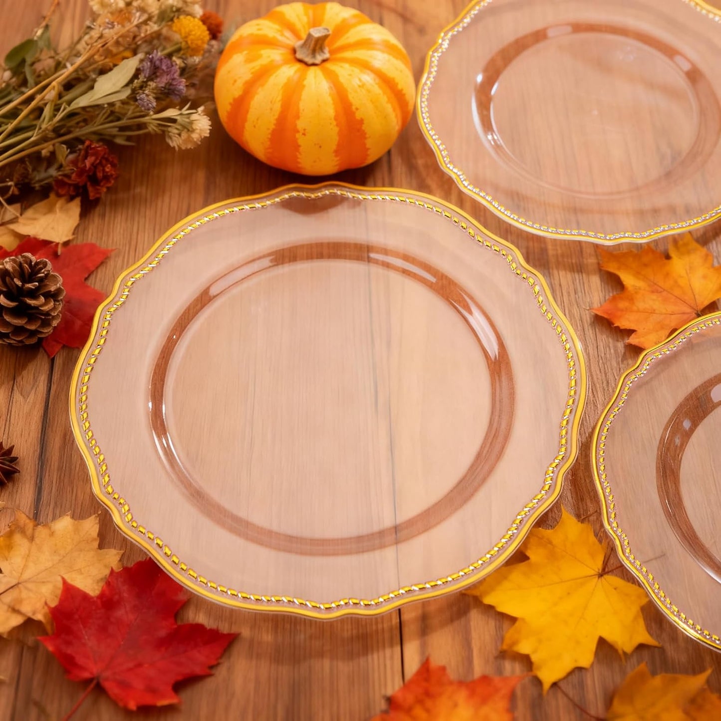 Hioasis 60pcs Clear Plastic Plates - Clear and Gold Disposable Dinnerware with Gold Rim, Heavy-duty, 7.5 inch, Dessert Plates for Party & Wedding