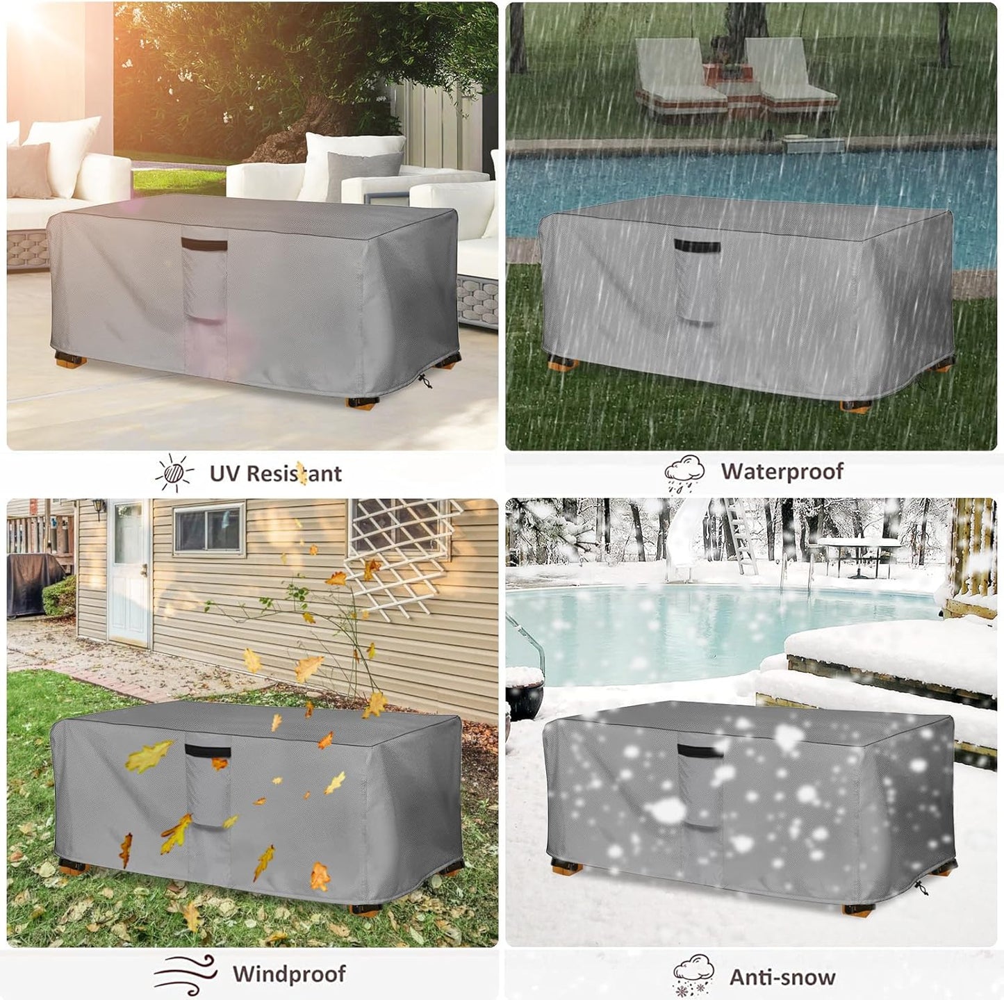 Outdoor Coffee Table Cover,Waterproof Rectangular Patio Small Side Table Cover,48 x 28 x 16 inch, Outdoor Table Covers Waterproof Rectangle,Grey