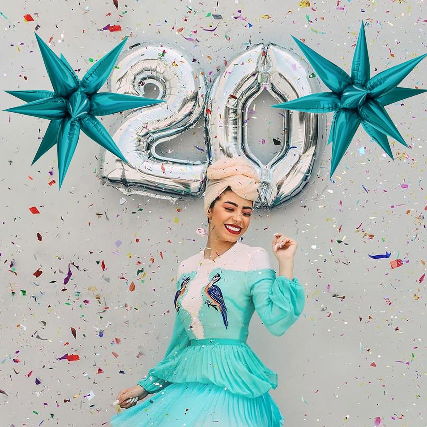 Tellpet Star Balloons Starburst Spike Shaped Balloon, 2pcs Large, Teal