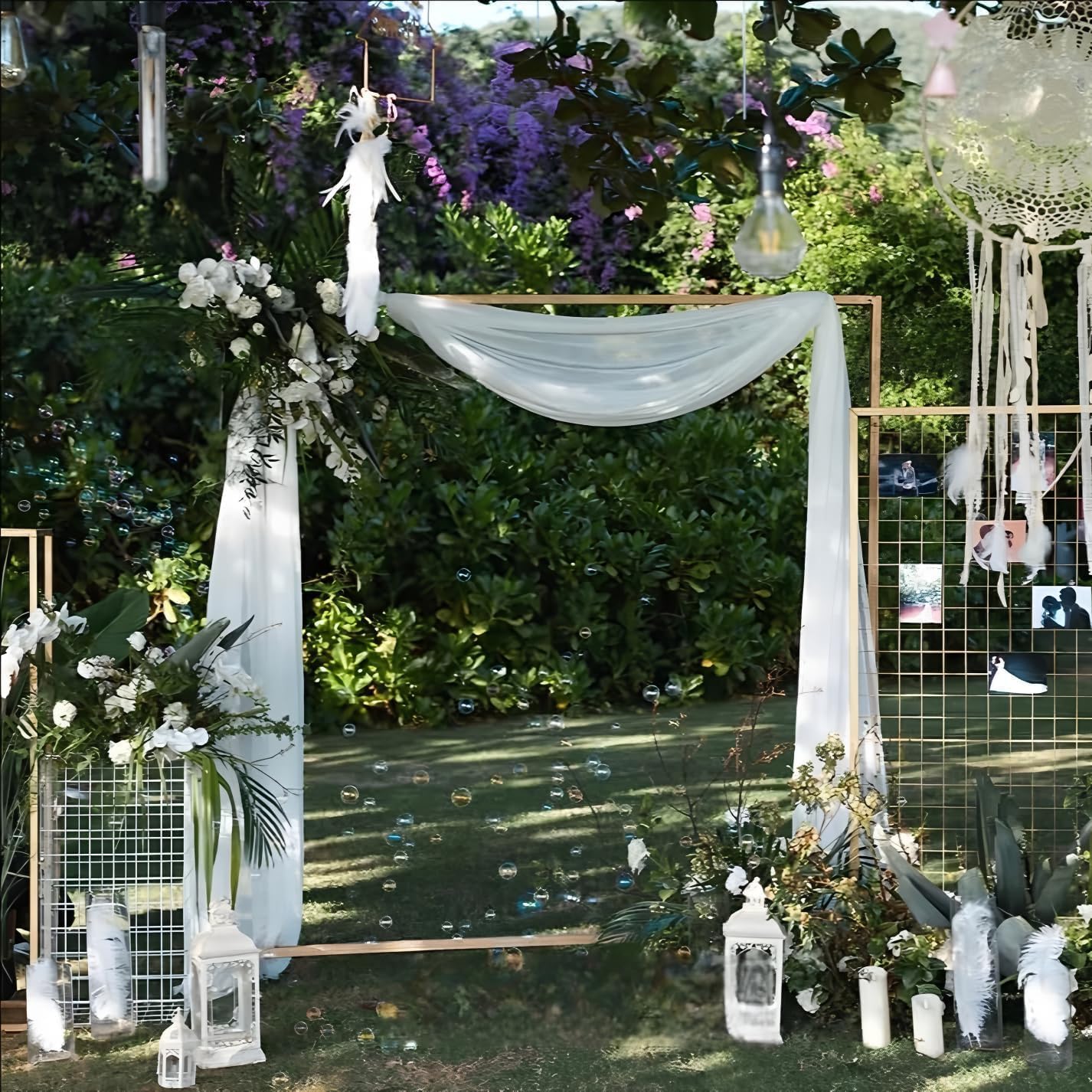 MLMW Wedding Arch Draping Fabric 2 Panels 29" x 20Ft White Sheer Wedding Arch Backdrop Drapes Outdoor Curtain for Ceremony Party Background Ceiling Decor