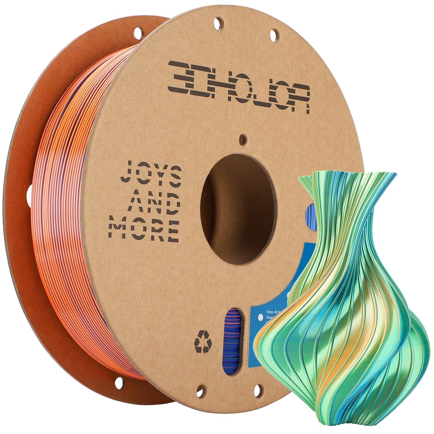 Silk PLA Filament 1.75mm Blue Orange Green Triple Color PLA 3D Printer Filament 3 in 1 Coextrusion 1KG Spool(2.2lbs) 3D Printing Filament Dimensional Accuracy +/- 0.03mm