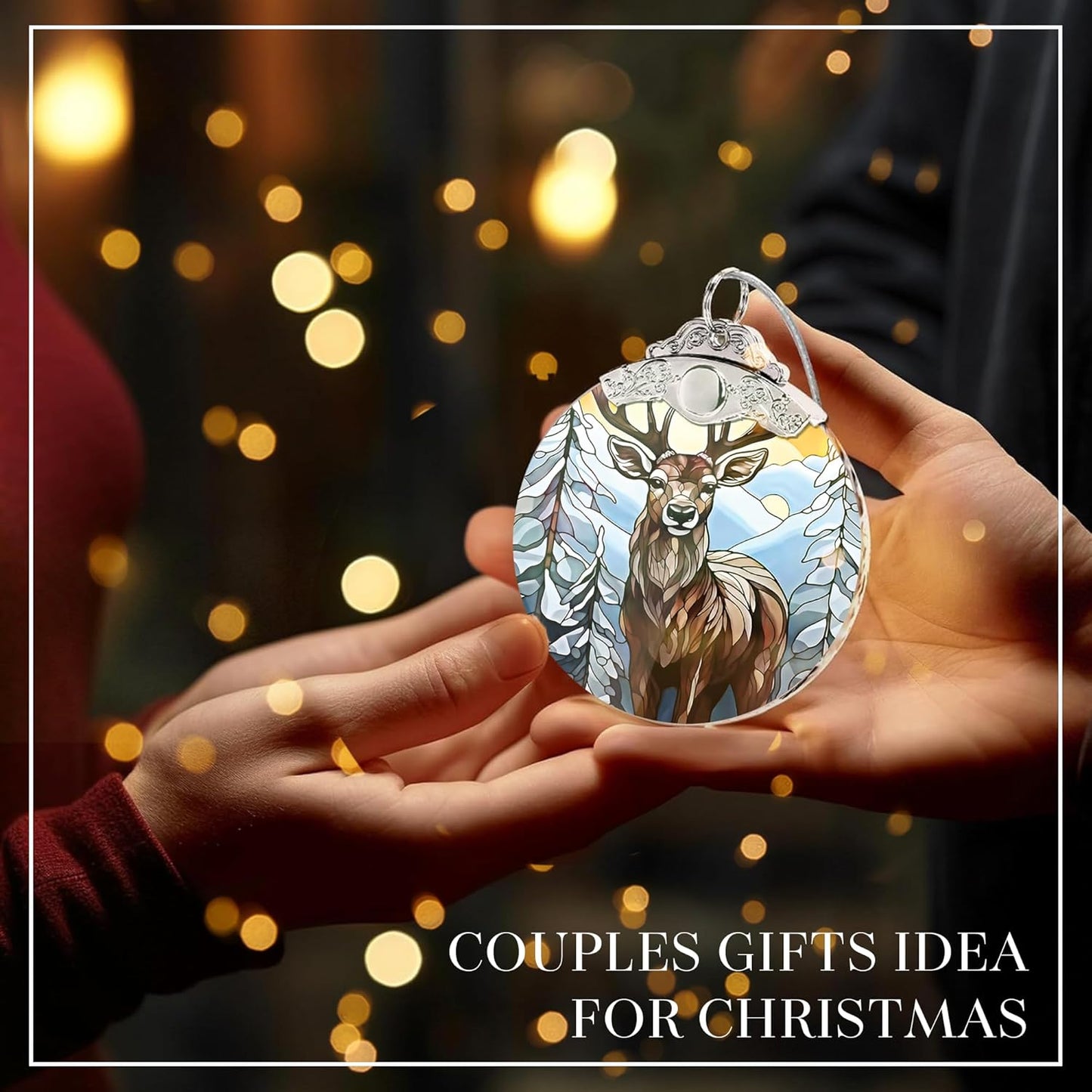 Deer Ornament 2025 – Stained Glass Look Acrylic Hanging Decor, 4 Inch Holiday Keepsake, Nature Scene Car Charm, Rustic Christmas Tree Decoration, Gift for Wildlife Lovers