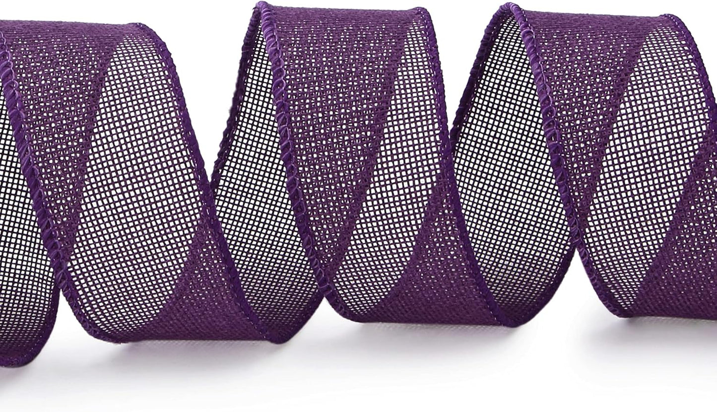 Ribbli Dark Purple Burlap Wired Ribbon,1-1/2 Inch x 10 Yard, Wired Edge Ribbon for Big Bow,Wreath,Tree Decoration,Outdoor Decoration