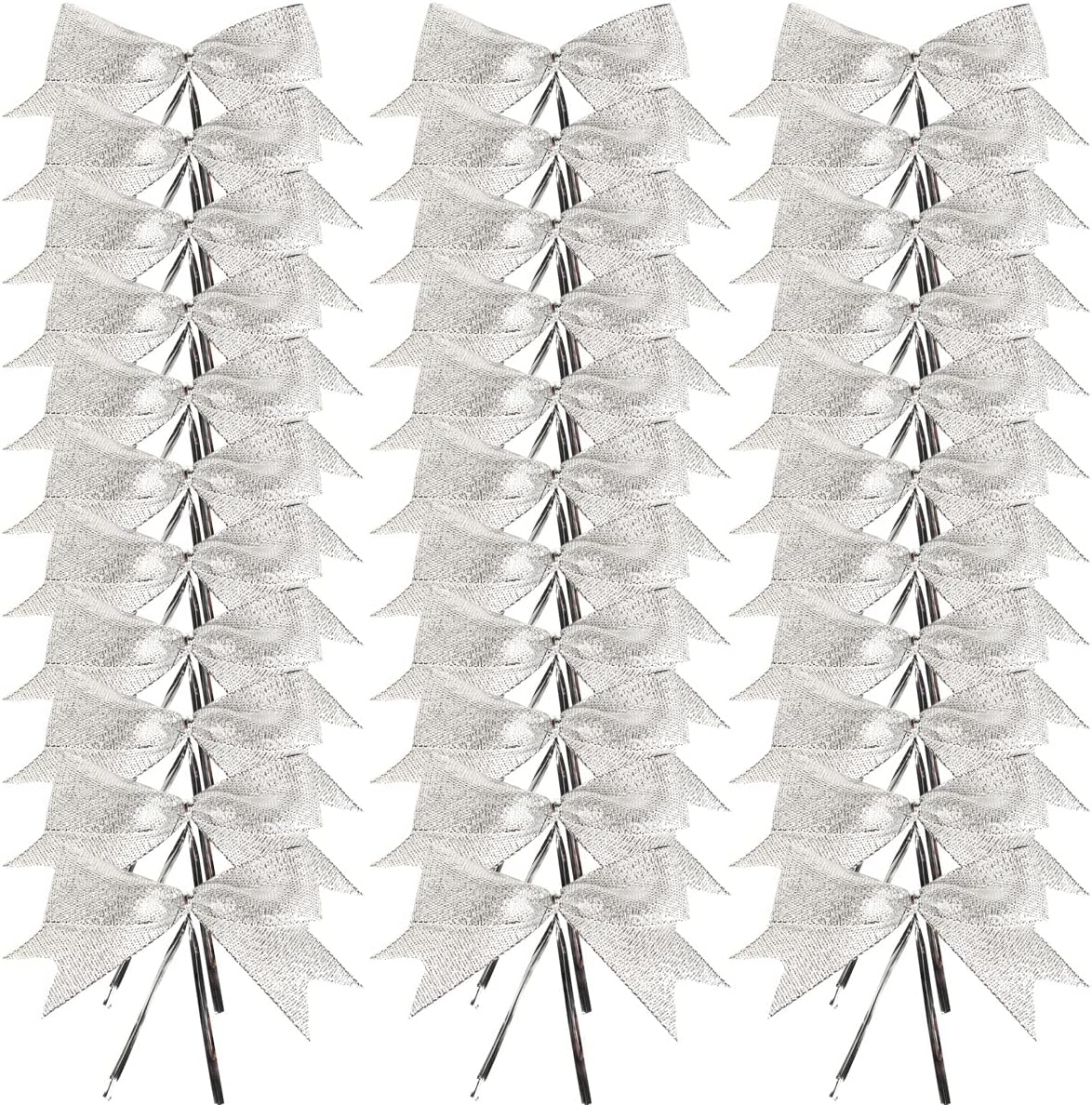 50pcs 3-1/2" Silver Twist Ties Metallic Silver Bows with Twist Tie Bows Fish Tail Cuttiog(Silver.)