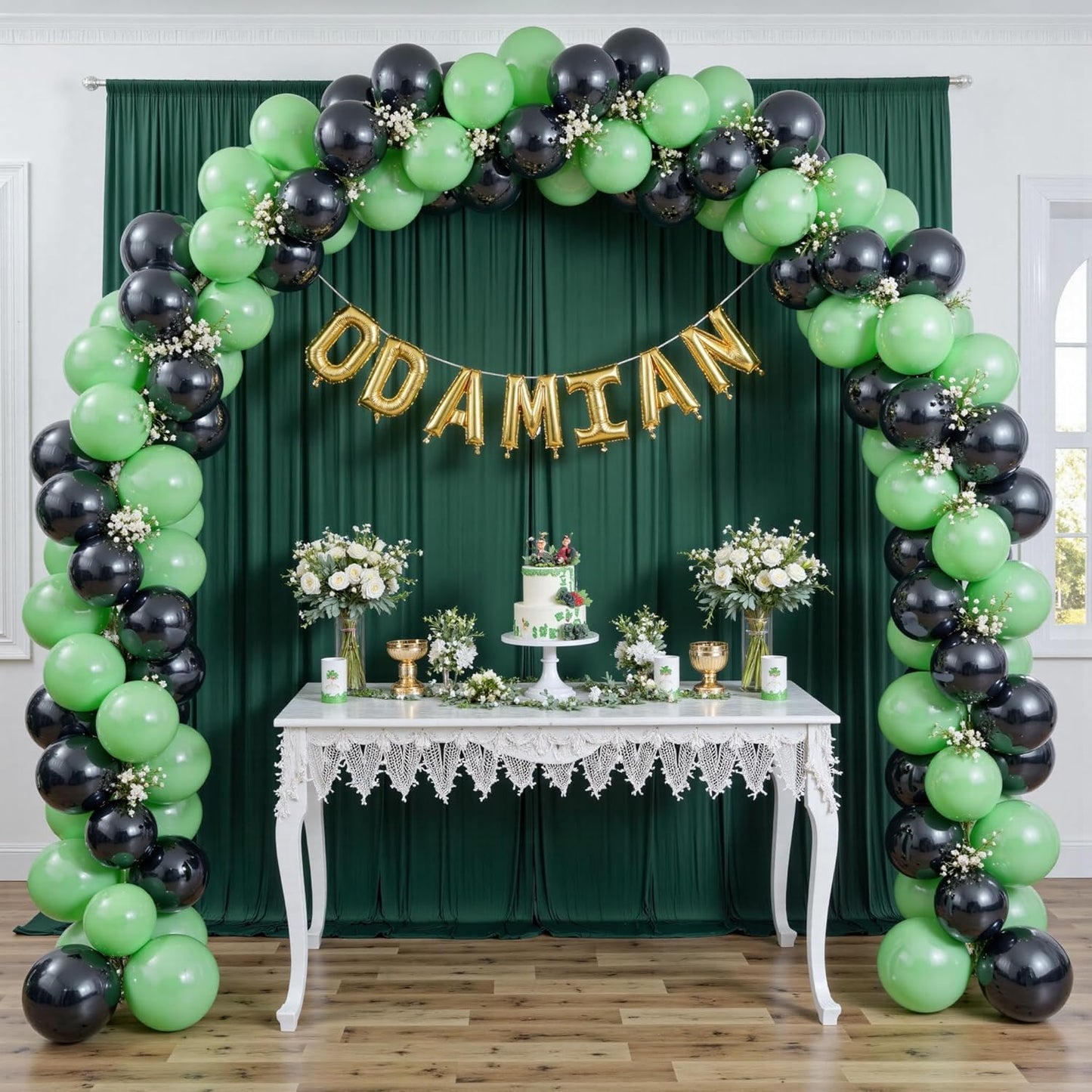 40 ft x 10 ft Wrinkle Free Hunter Green Backdrop Curtain for Parties, Polyester Dark Green Photo Backdrop Drapes 8 Panels 5x10ft for Baby Shower Wedding Birthday Party Photography Curtains