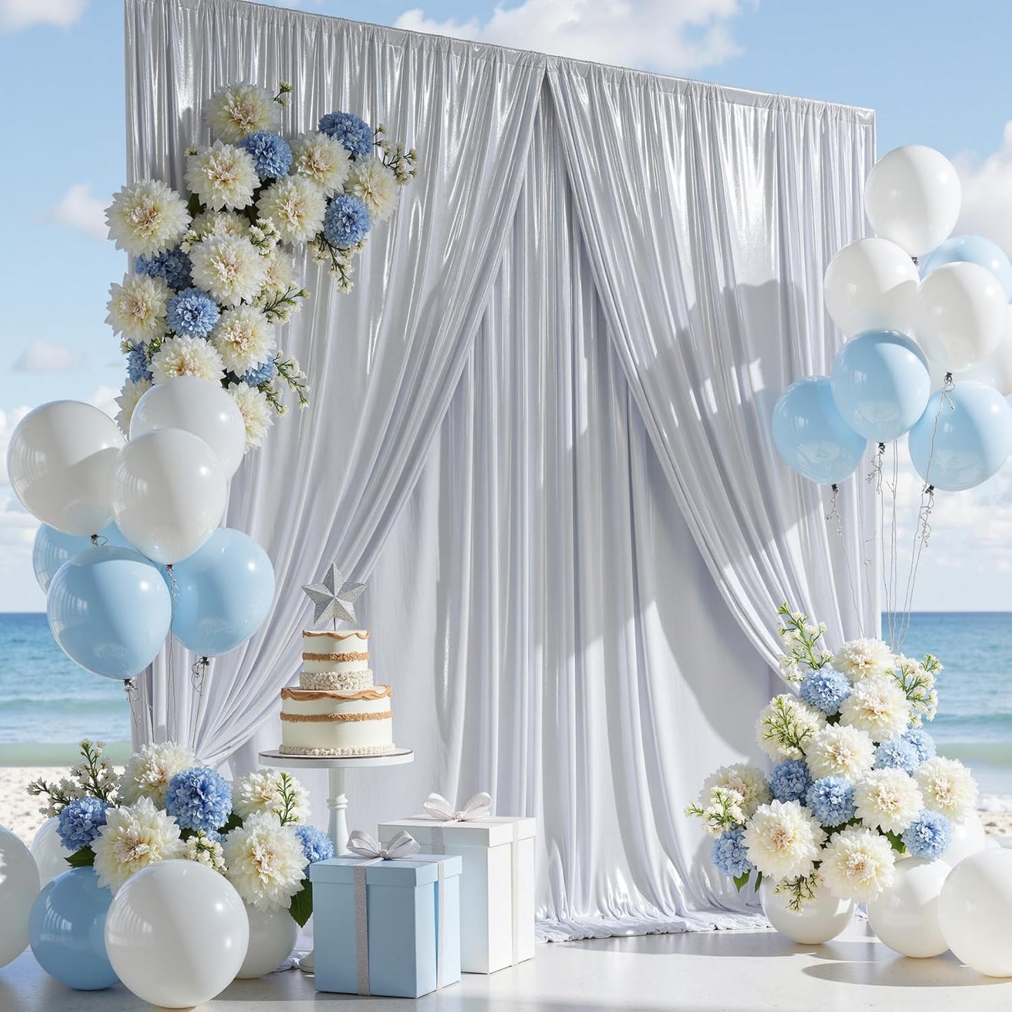 20ft x 10ft Silver Sequin Backdrop Curtain for Parties, Wrinkle Free Thick Glitter Photo Backdrop Drapes 4 Panels 5x10FT Back Drop Cloth Shiny Fabric for Wedding Birthday Photography Background