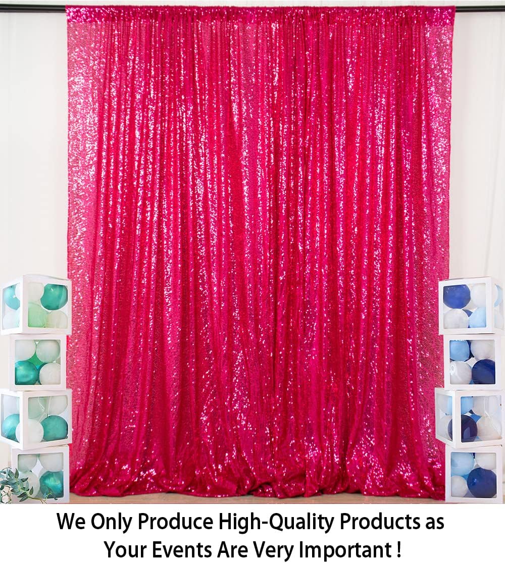 ShiDianYi Sequin Curtain Backdrop 8FT X 10FT Hot Pink Sequin Photo Backdrop Wedding Window Curtain Backdrop -Perfect for Christmas Parties