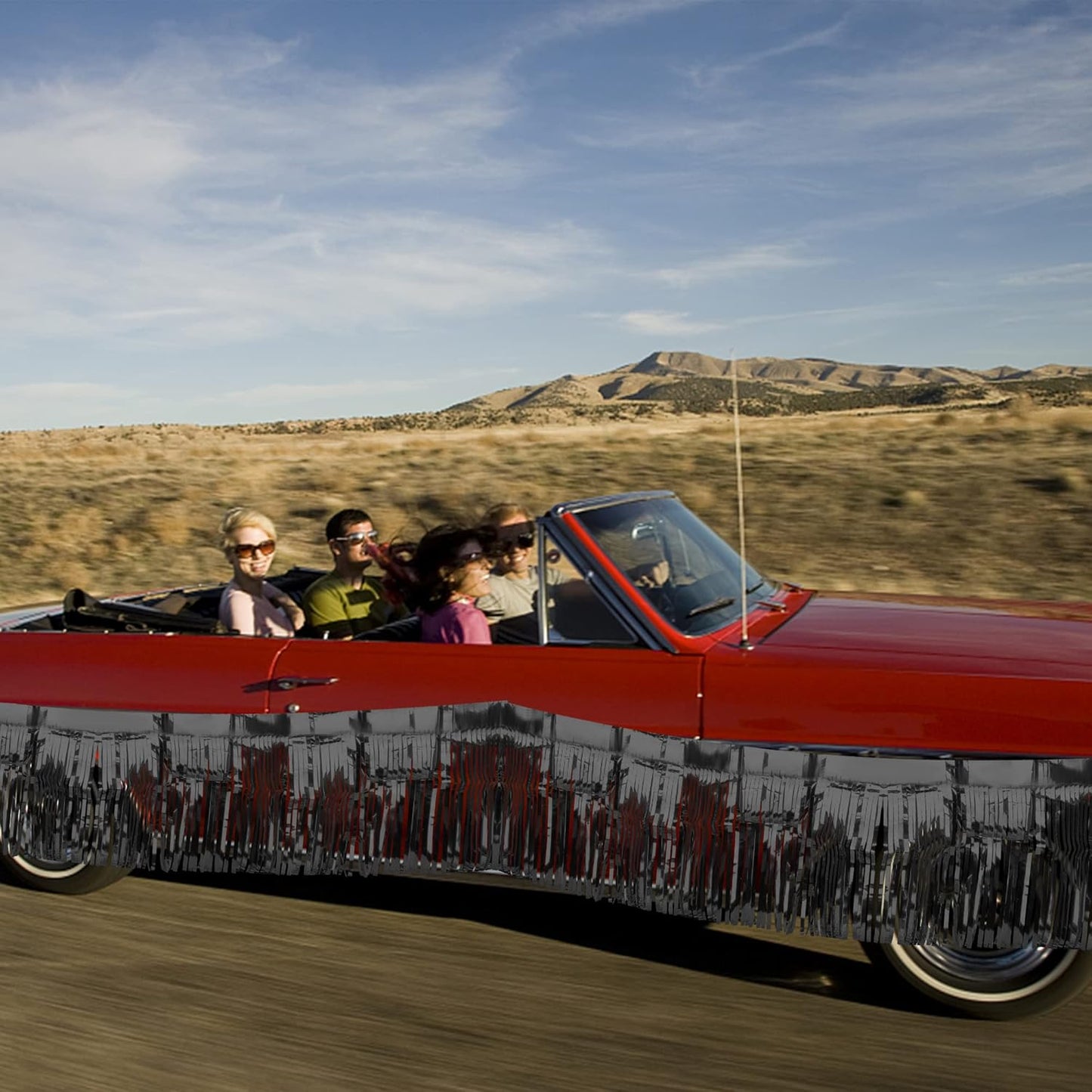 4 Pack Black Float Fringe Curtains, Metallic Foil Fringe Garland Shiny Tassel Foil Parade Float Decorations for Trailer Car Graduation Homecoming Outdoor Indoor Party