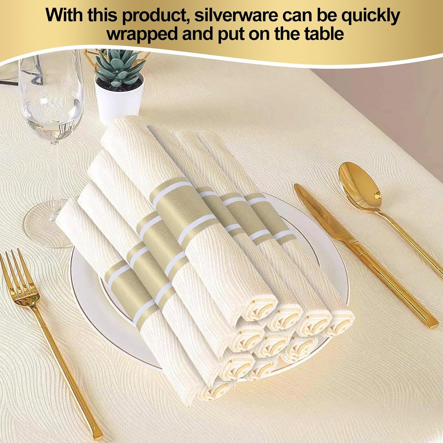 Germiwipe Gold Napkin Band,Paper Napkin Rings Self Adhesive,200PCS Silverware Wraps Bands,Table Setting Wedding Event Party Supply NB-015