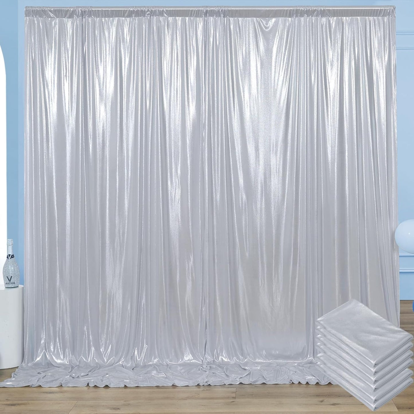 30x10 ft Wrinkle Free Silver Sequin Backdrop Curtain for Parties,Thick Not Fall Glitter Wedding Drapes Backdrop,4 Panels 5x10ft Shimmer Photo Wall Back Drop Cloth for Birthday Photography Background