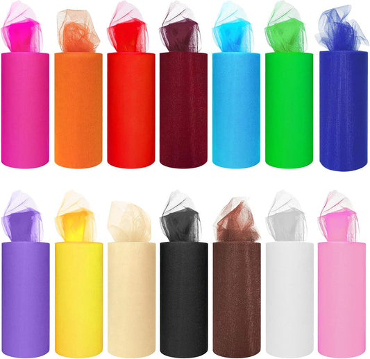14 Colors Tulle Rolls 6” by 25 Yards (75 Feet) Rainbow Tulle Netting Fabric Spool for DIY Tutu Skirt Gift Bow Craft Wedding Party Decorations