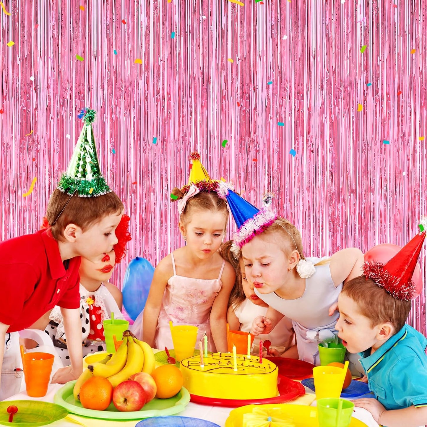 Pink Party Decorations, 2Pack Glitter Pink Backdrop, Metallic Tinsel Backdrop Fringe Curtains Backdrop Curtains, Photo Backdrop Party Supplies Wedding Engagement Christmas Birthday Party Decorations