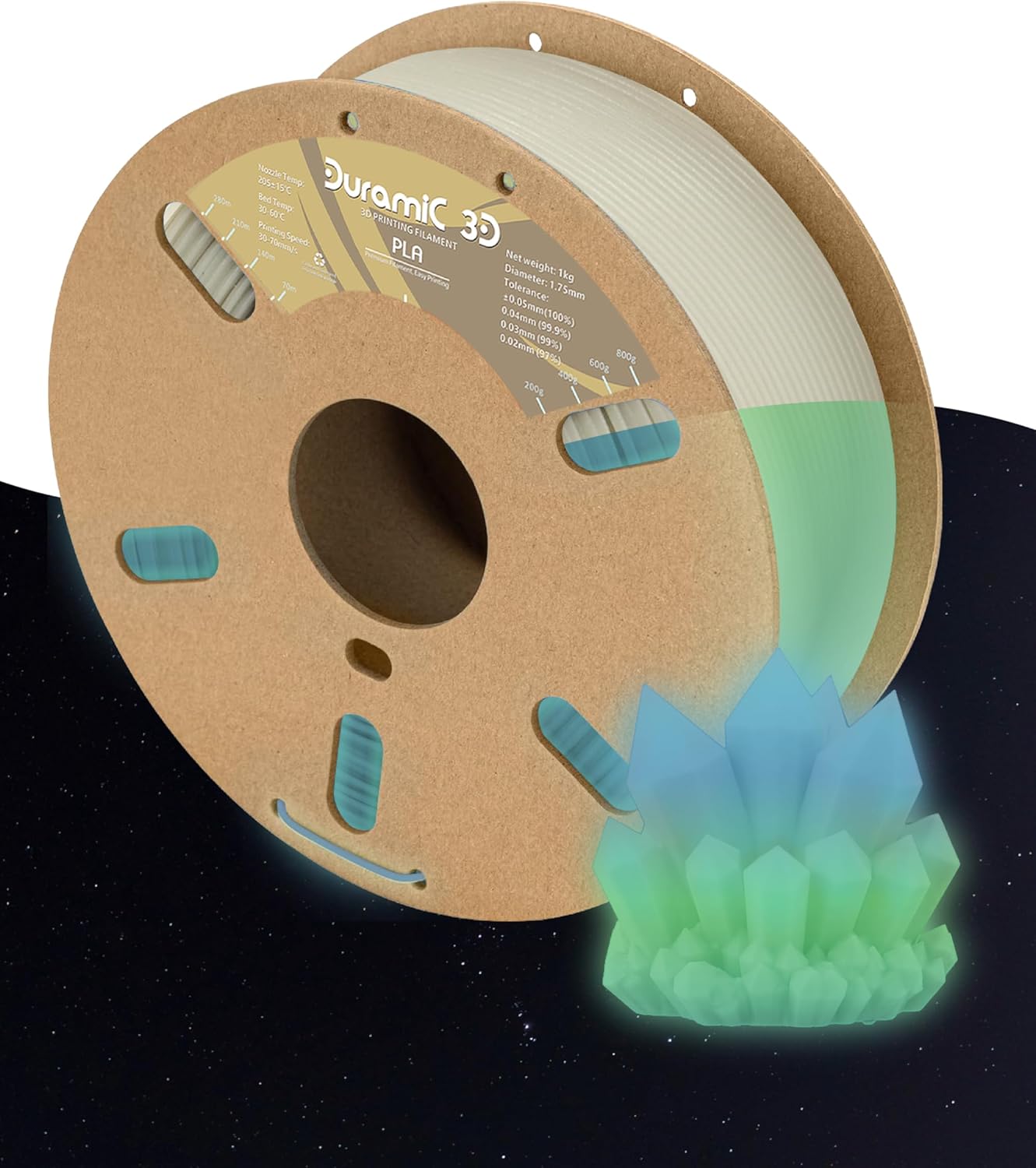 DURAMIC 3D PLA Glow Rainbow in The Dark Filament 1.75mm 1Kg, 3D Printing Luminous Filament 1.75mm Dimensional Accuracy +/- 0.02 mm, Fit Most FDM 3D Printers