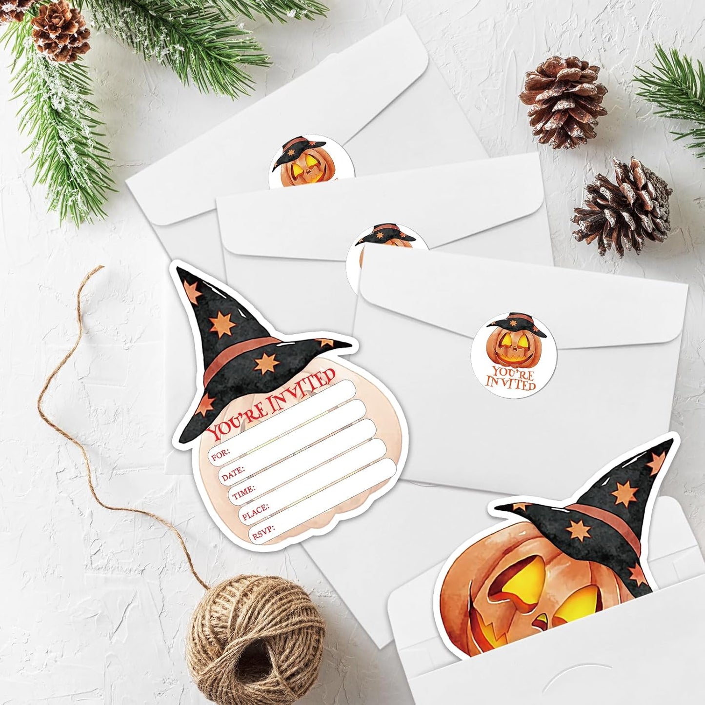 REWIDPARTY 15 Sets Halloween Invitations with Envelopes Stickers, Pumpkin Shaped Fill-in Invitation Cards, Birthday Baby Shower Party Invites, Funny Halloween Thanksgiving Party Supplies Decoration