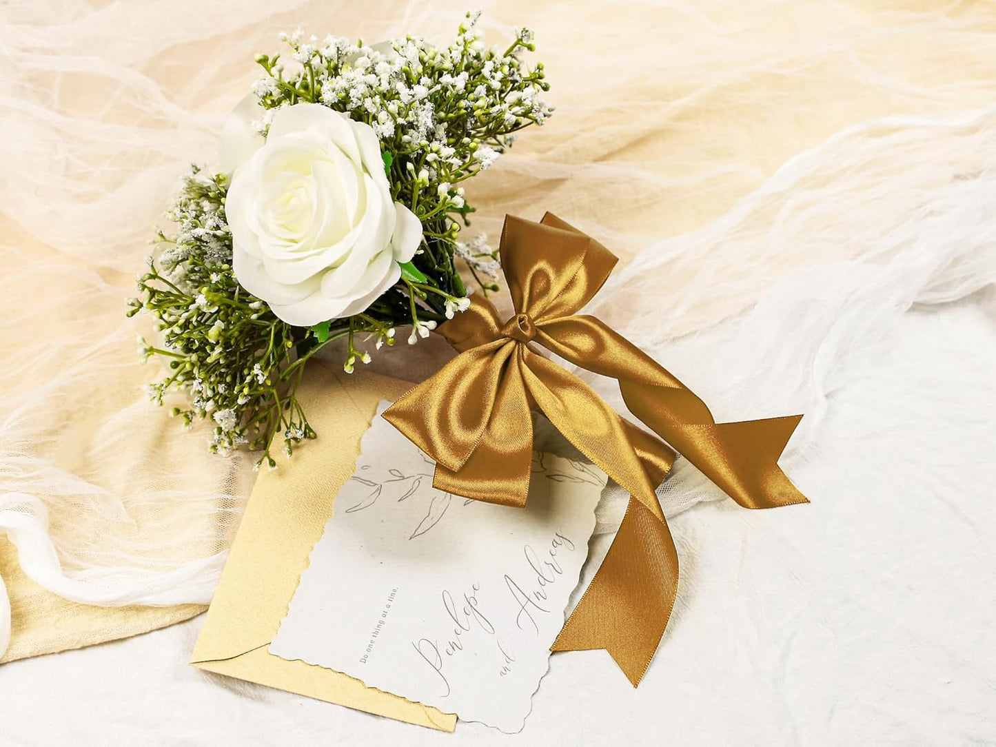 Gold Satin Ribbon 1-1/2 inch X Continuous 25 Yards, Single Face Polyester Ribbon Perfect for Gift Wrapping, Flower Bouquet, Wedding Decor, Crafts, Bow Making, Sewing and More