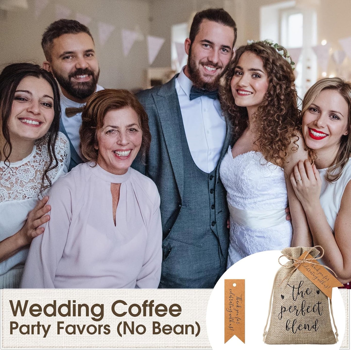 Fumete 25 Sets Wedding Coffee Party Favors for Guests the Perfect Blend Coffee Bean Bags Kraft Thank You Cards Organizer Reusable Burlap Bag and Twine Bridal Shower Souvenirs Gift, No Beans