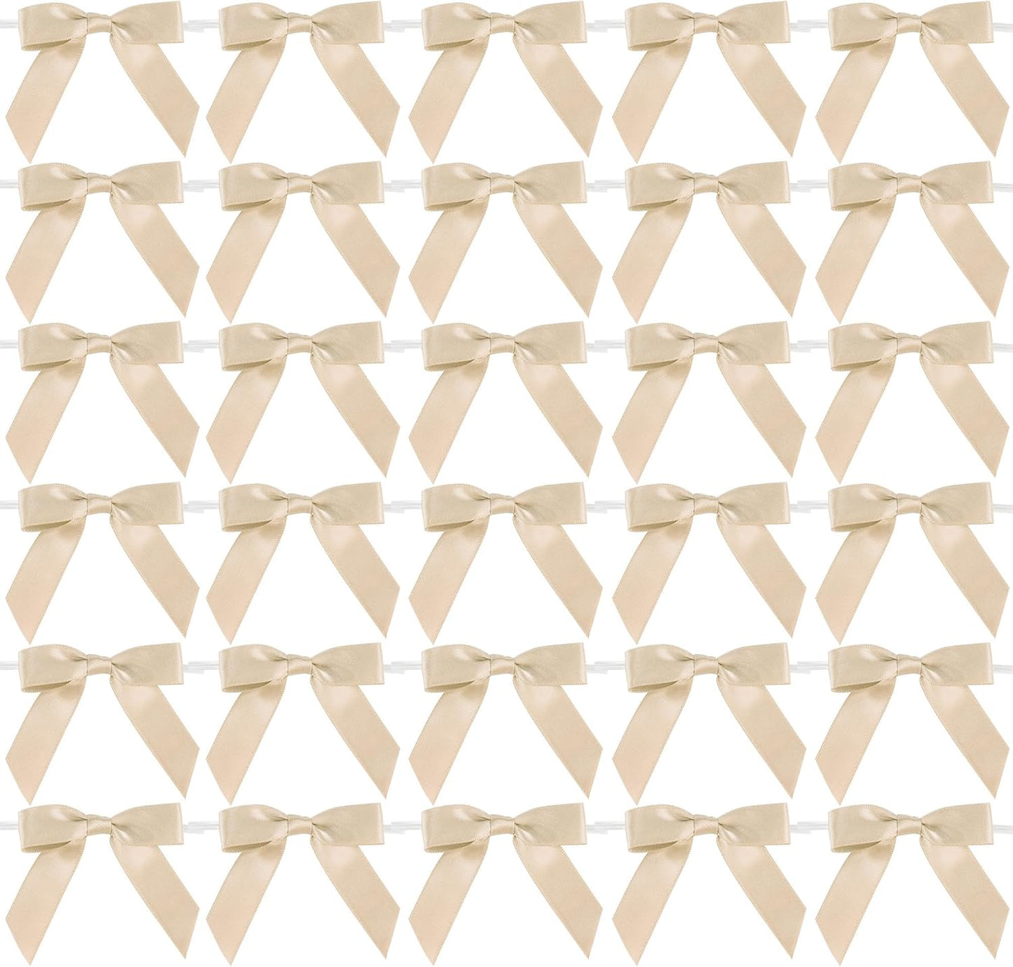 AIMUDI Small Champagne Christmas Bows 2.5" Premade Satin Ribbon Twist Tie Bows for Treat Bags Mini Bows for Christams Tree Ornaments Ribbon for Cake Pops Bows for Wedding Decor Gift Wrap- 50 Counts