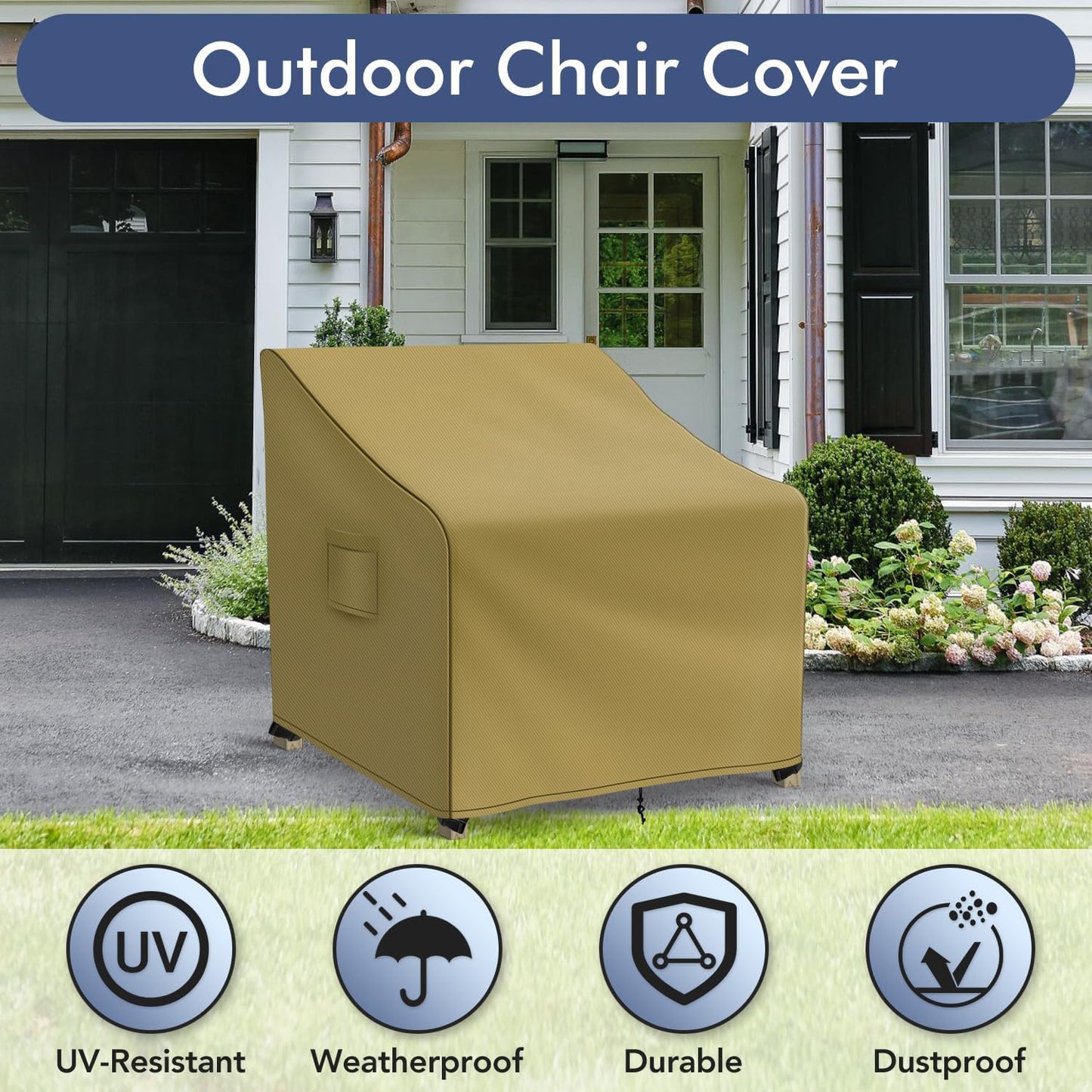 Patio Furniture Covers Waterproof for Chairs, Lawn Outdoor Chair Covers 2 Pack, Patio Chair Covers for Outdoor Furniture Fits up to 36W x 37D x 36H inches, Khaki