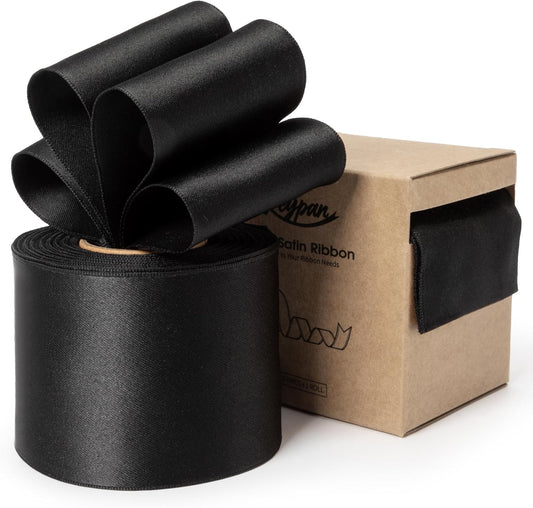 Black Satin Ribbon Double-Faced Wired Ribbons for Gift Wrapping Flower Bouquet Bows Wedding Invitation Christmas Decor Crafts 2-1/2 Inch 10 Yards