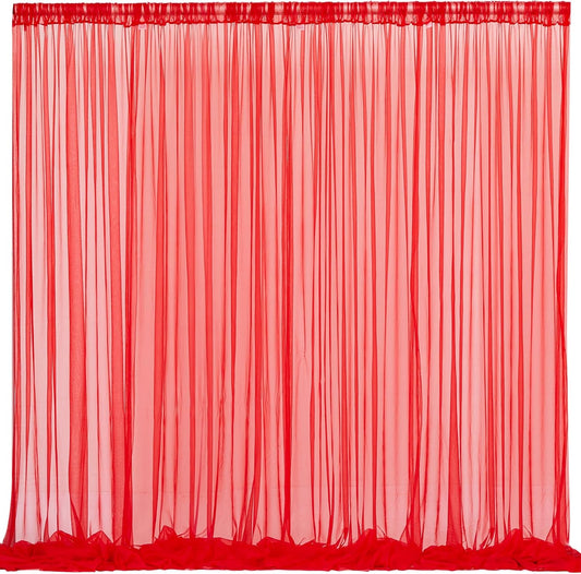 10x10 Red Tulle Backdrop Curtains for Parties, Sheer Backdrop Curtain Wedding Photo Background Drapes for Baby Shower Photography Birthday Party