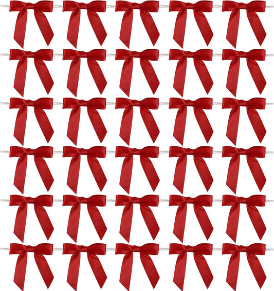 AIMUDI Red Bows 2.5" Satin Bow for Gift Wrapping Twist Tie Bows for Wedding Favors Candy Apples Party Valentine's Day Christmas Decorations - 50 Counts
