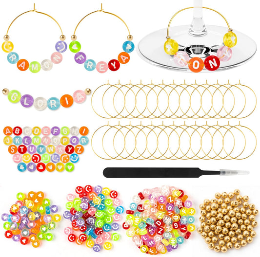 DIY Wine Glass Charms - 26 Sets Elegant Personalize Wine Glass Markers Tags Decor Kits with Guest or Friends Drink Identification for Wedding Cocktail Bachelorette Holiday Party (Reusable)