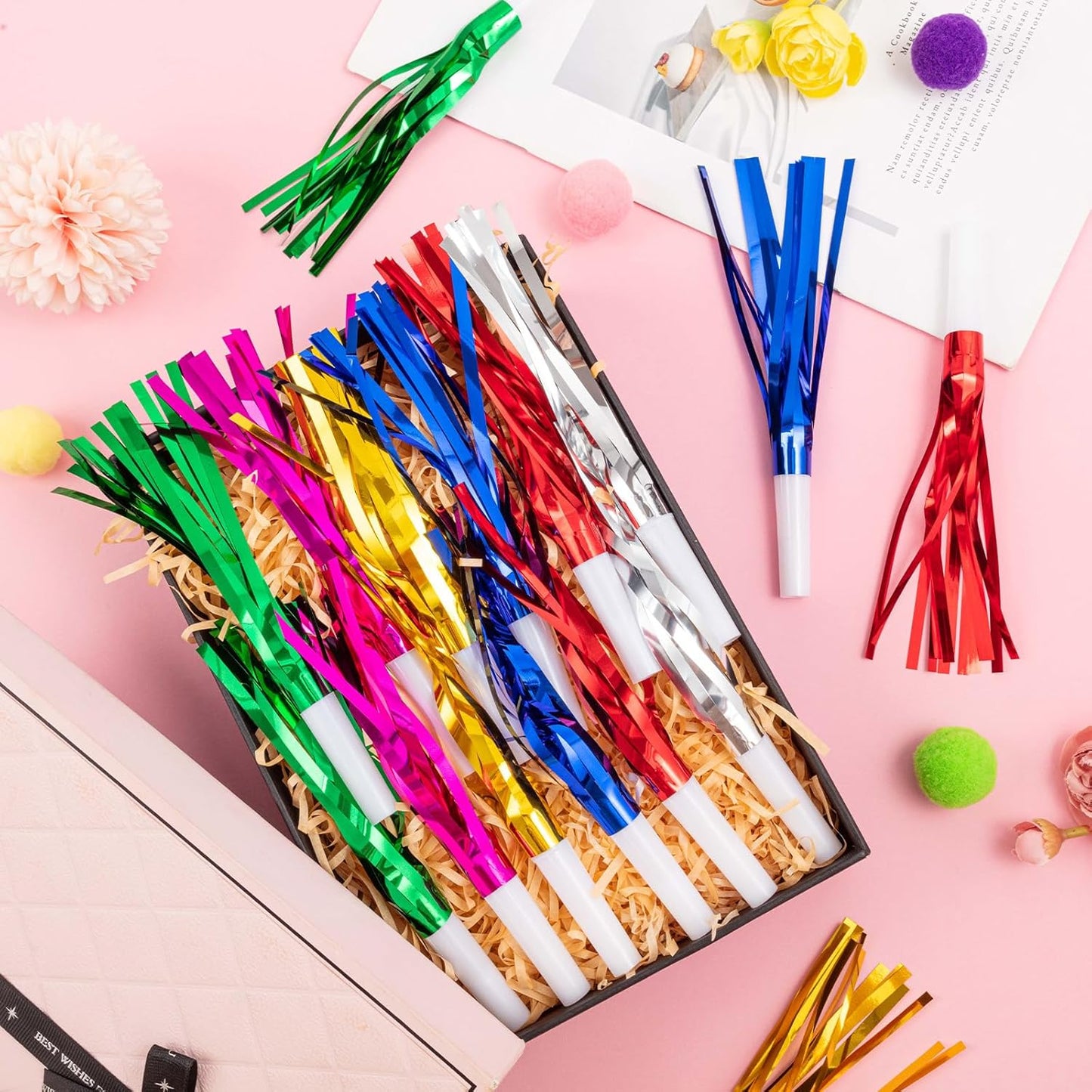 36 Pcs Noise Makers Birthday Blowers Glitter Metallic Fringed Party Blow Horns for Birthday Baby Shower Wedding Graduation Sporting New Year Party Favors Supplie（Multiple Color）